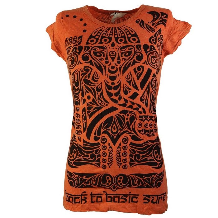 Guru-Shop T-Shirt Sure T-Shirt Tribal Ganesha - orange Festival Goa Style alternative Bekleidung