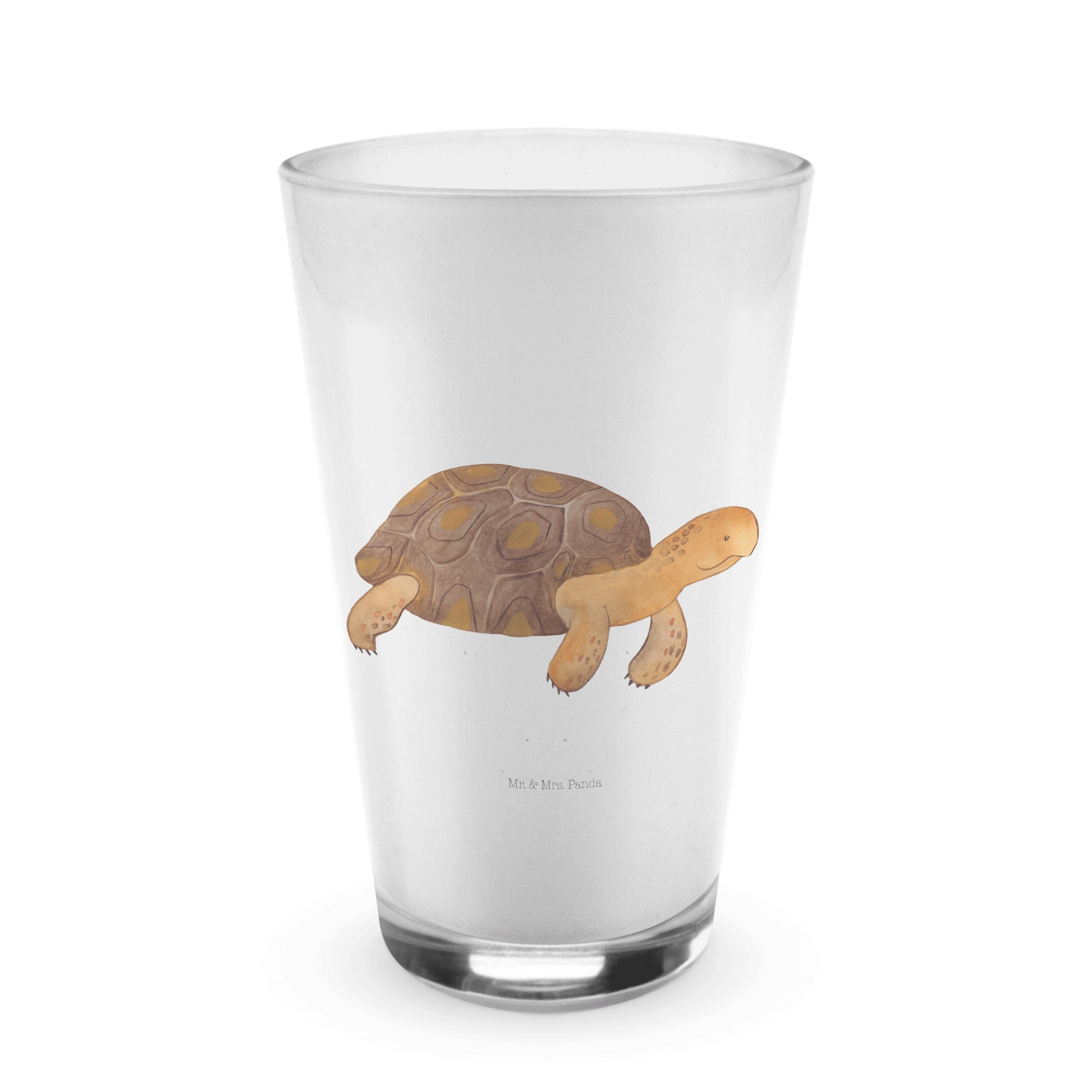 Mr. & Mrs. Panda Glas Schildkröte Marschieren - Transparent - Geschenk, Cappuccino Glas, Mo, Premium Glas, Fröhliche Motive