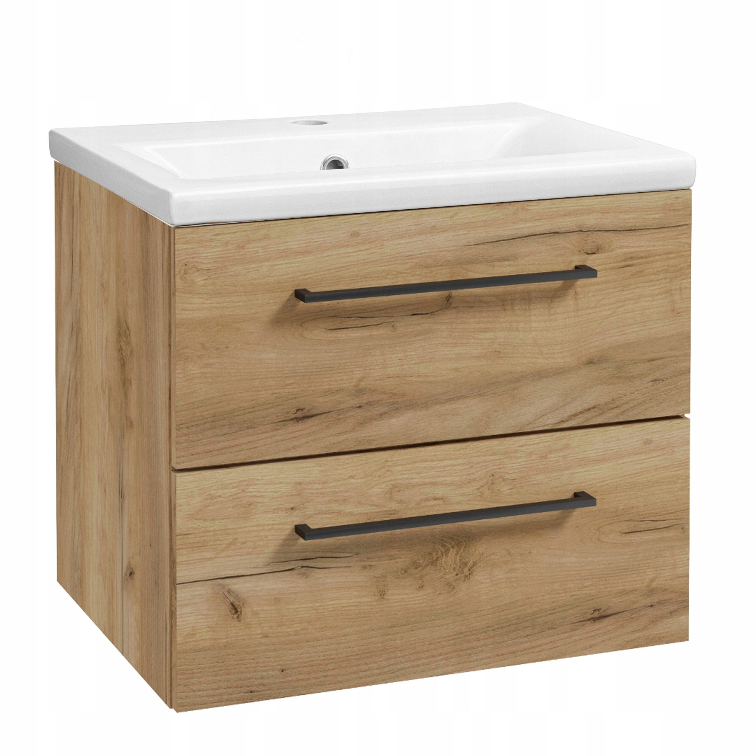 STAMAR Waschtisch Badmöbel Unterschrank 50 cm hängend mit Waschbecken Craft Eiche Gold, 2 Schubladen Soft-Close Keramik Wandmontage modern