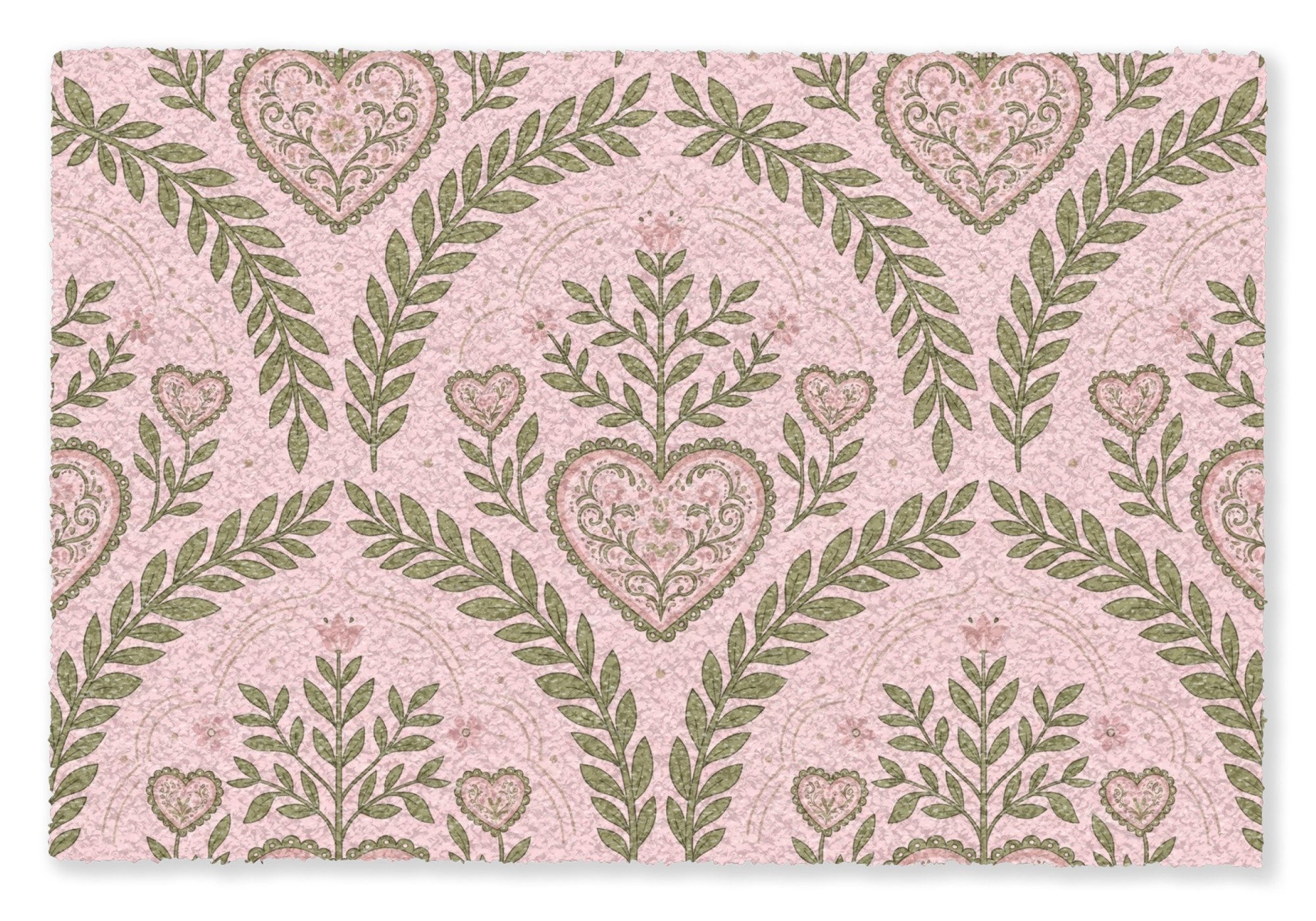 MuchoWow Fußmatte Muster – Herz – Blumen – Folkloristisch – Rosa, Rechteckig, innen Schmutzfangmatte, Tür, Schmutzfänger Flur, Teppich 60x40 cm