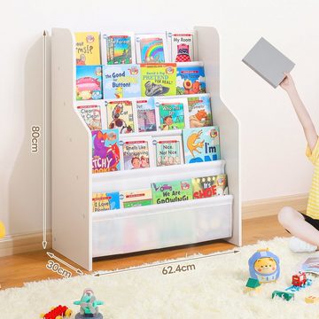 Yorbay Bücherregal Kinder Bücherregal, mit Ablagefächern, Weiß, aus Holz, Kinderregal, Organizer für Kinderzimmer, Spielzimmer, Wohnzimmer, Schlafzimmer