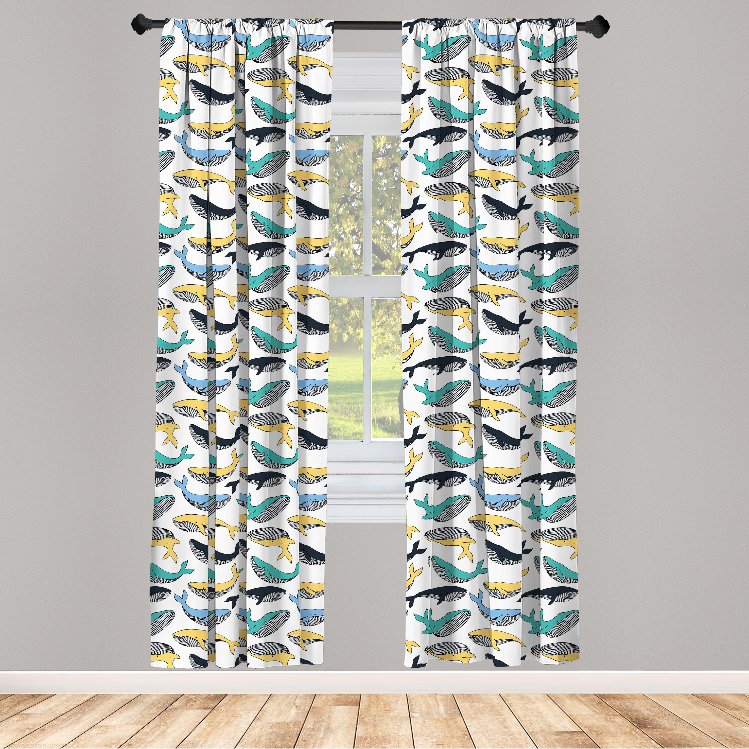 Gardine Vorhang für Wohnzimmer Schlafzimmer Dekor, Abakuhaus, Microfaser, Wal Aquatic Seesäugetier Tiere