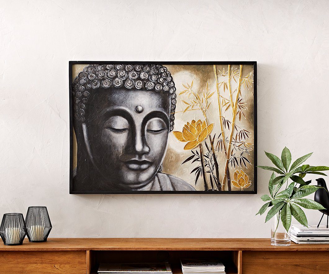 100x70 Mehrfarbig Wandbild DELIFE cm Buddha, Ölfarbe Holz auf