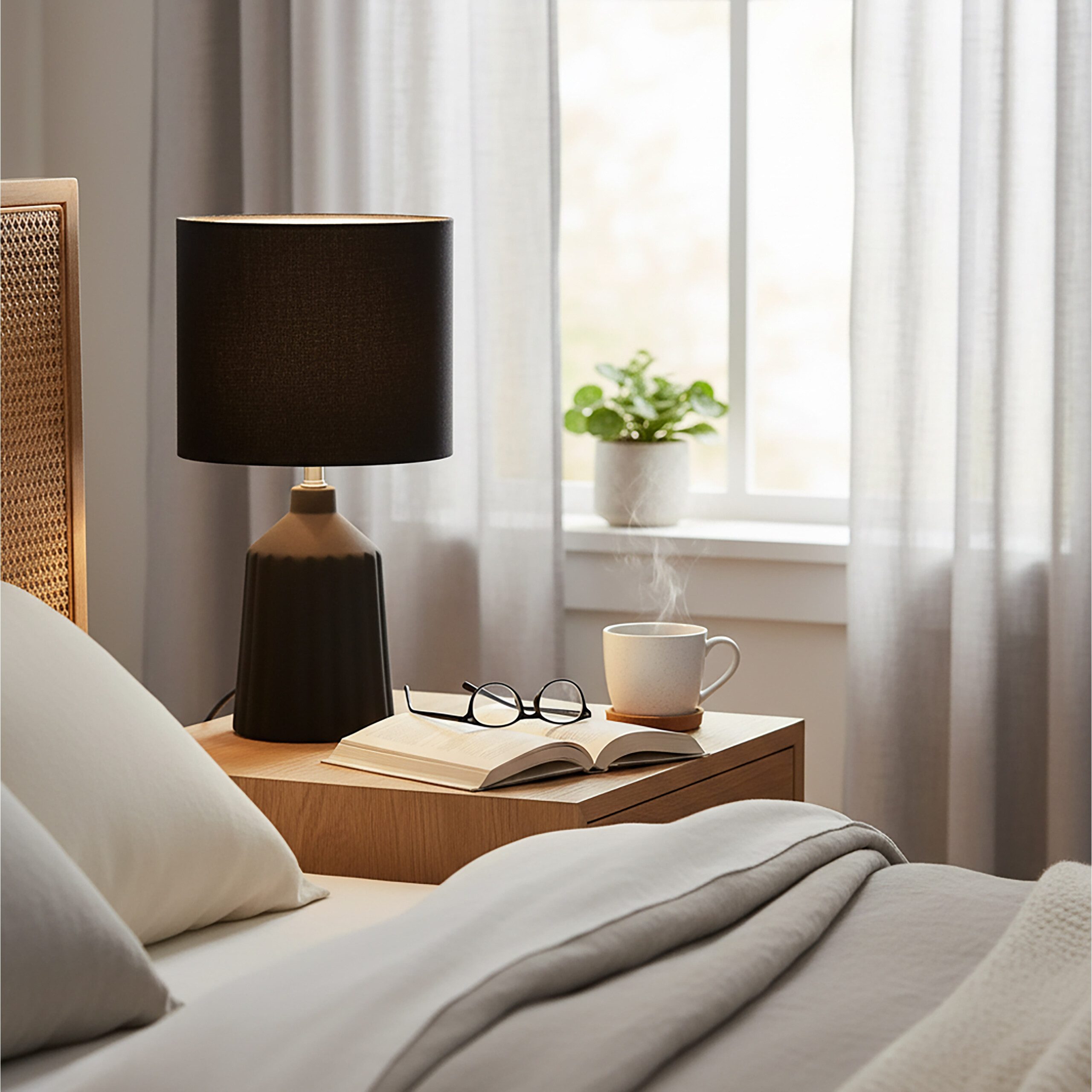 relaxdays Nachttischlampe Tischlampe mit Keramiksockel, B