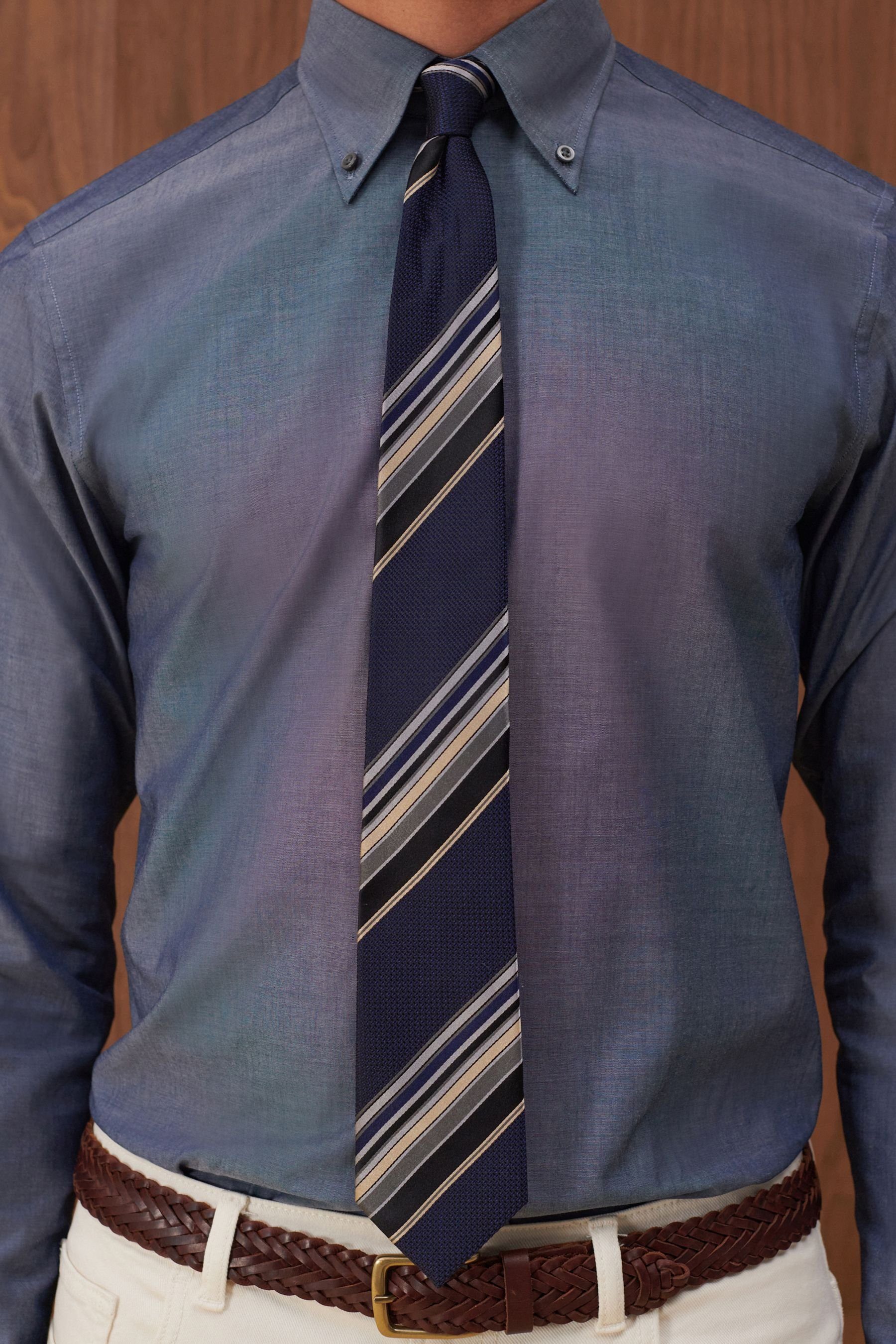 Next Krawatte Gestreifte Seidenkrawatte, Blue Navy (1-St) breit
