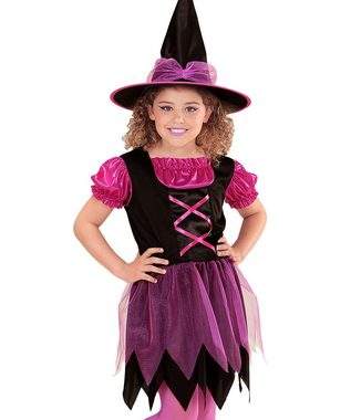 Karneval-Klamotten Hexen-Kostüm Mädchen Hexekleid Kinder Kostüm Halloween, pink schwarzes Kostüm Halloweenkostüm mit Hexenhut Hexenbesen