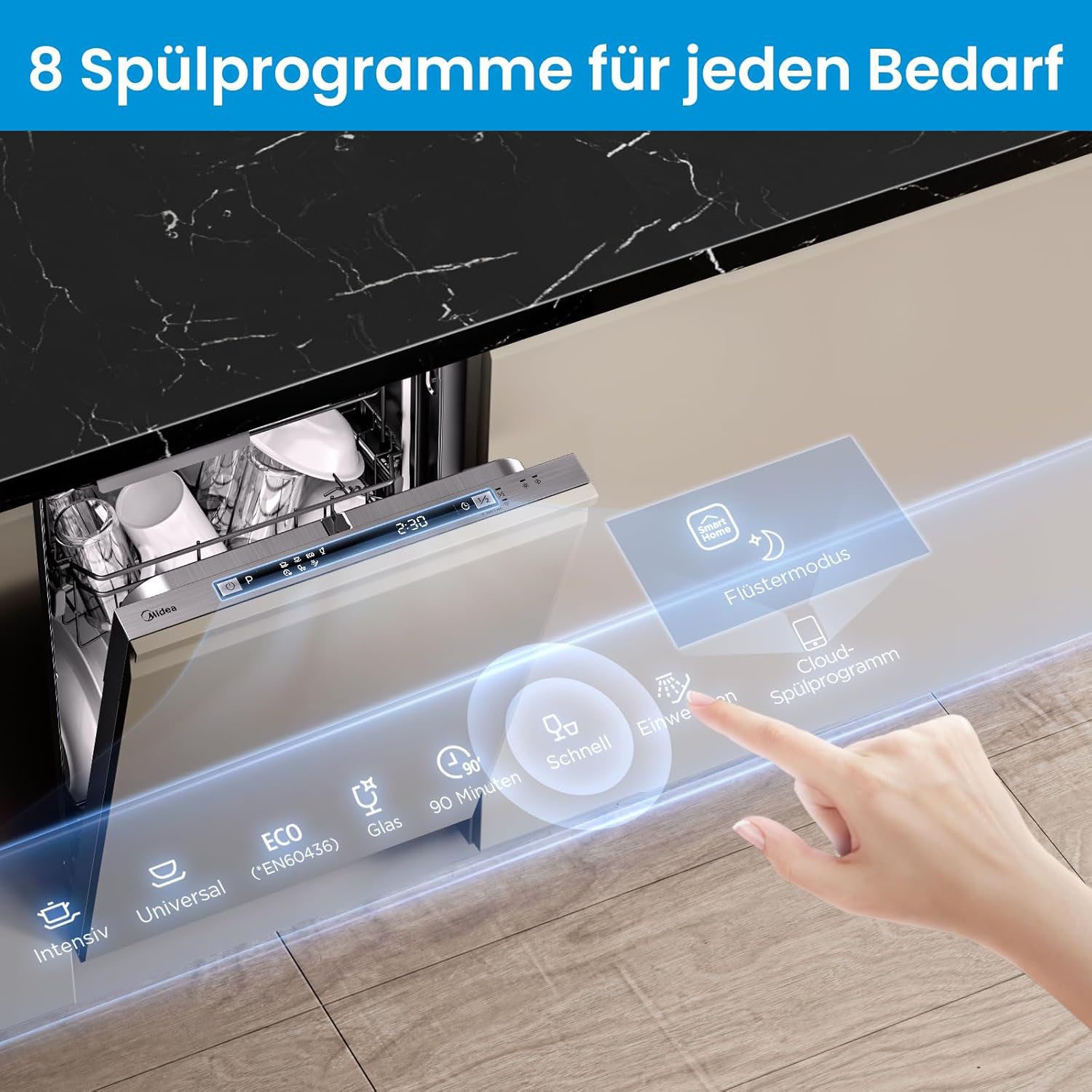 Midea vollintegrierbarer Geschirrspüler MDWEB1014K, 9 l, 10 Maßgedecke – Bild 4 von 5