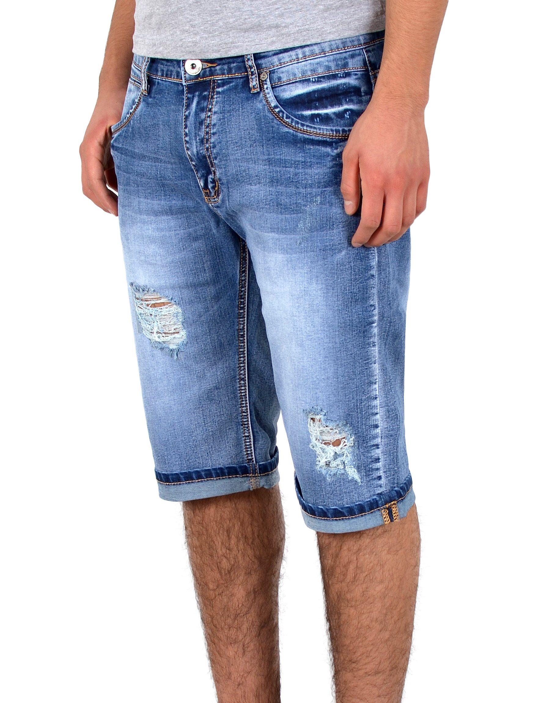 ESRA Jeansshorts A362 Herren Jeans Capri im Herren kurze Hellblau Shorts Destroyed Herren Jeans Regular / mit Hose, für kurze Look, Jeanshose, Capri Herren Jeans Jeansshorts Destroyed Jeanshose Capri Jeans Herrren Rissen Comfort Herren kurze Herren Hose mit Plussize Shorts, Straight Große Hose bis Stretch, Übergröße Shorts A384 Größe, Sommer