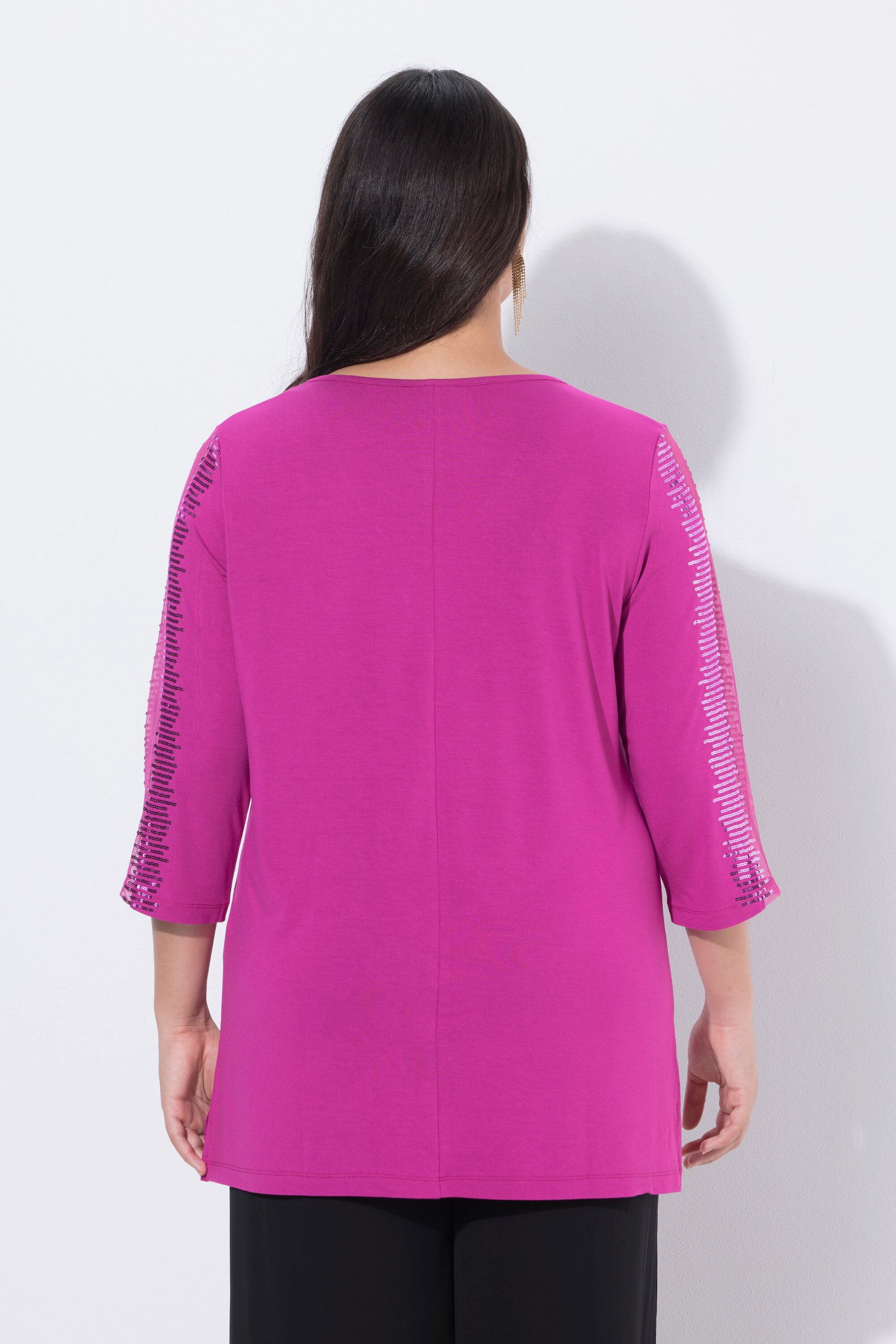 Ulla Popken Longshirt Longshirt Mesh-Einsatz Pailletten V-Ausschnitt – Bild 3 von 4