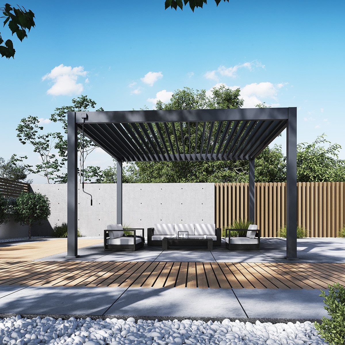 Weide Pergola Deluxe Plus Pavillon Terrassenüberdachung Aluminium 4 x 4 M anthrazit, BxTxH: 400x400x255 cm, (Hochwertigstes Aluminium & verzinkte Stahl-Lamellen, Komplettset)