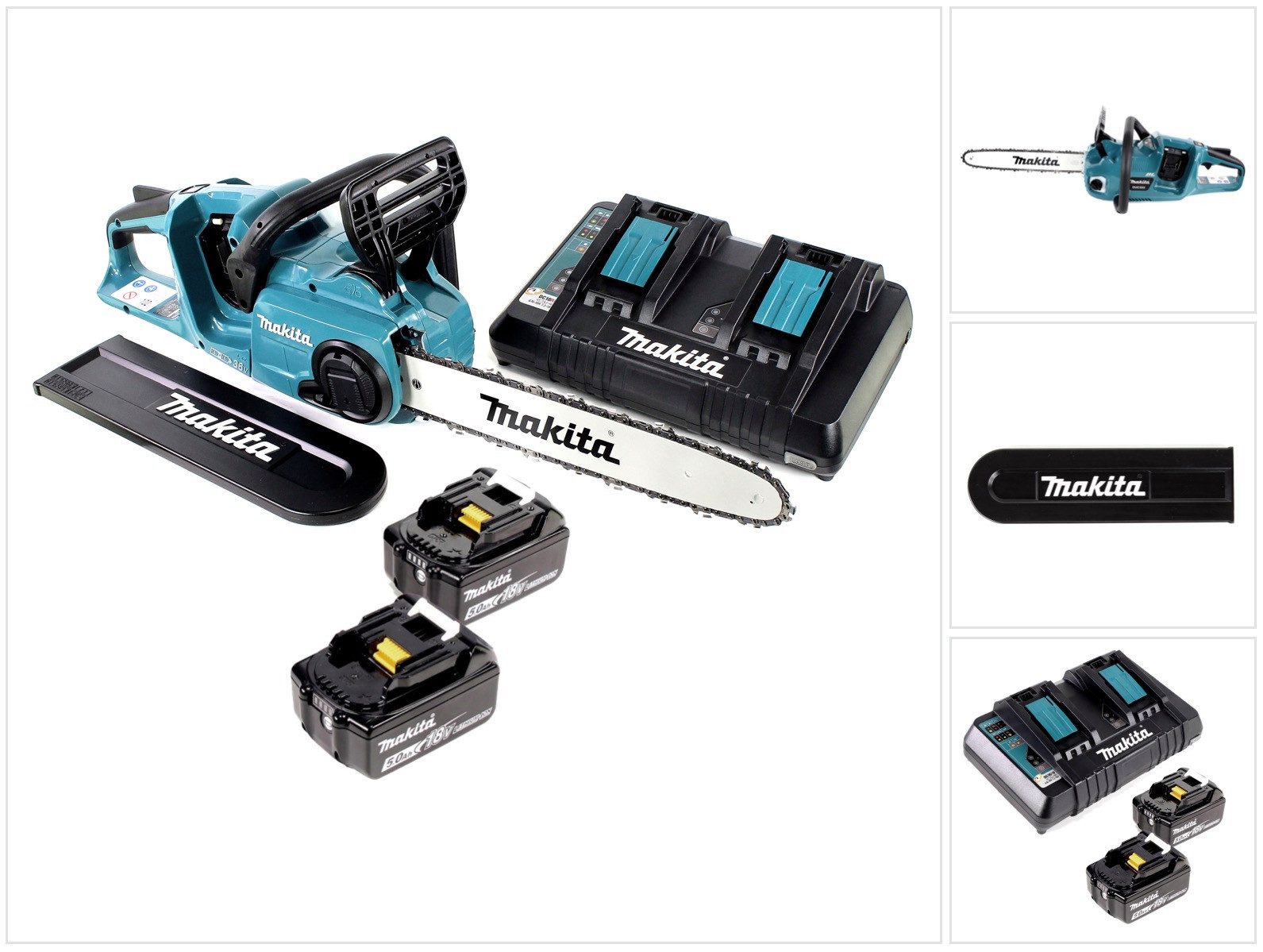 Makita Benzin-Kettensäge DUC 353 PT2 Akku Kettensäge 36V (2x18V) Brushless 35 cm + 2x 5,0 Ah