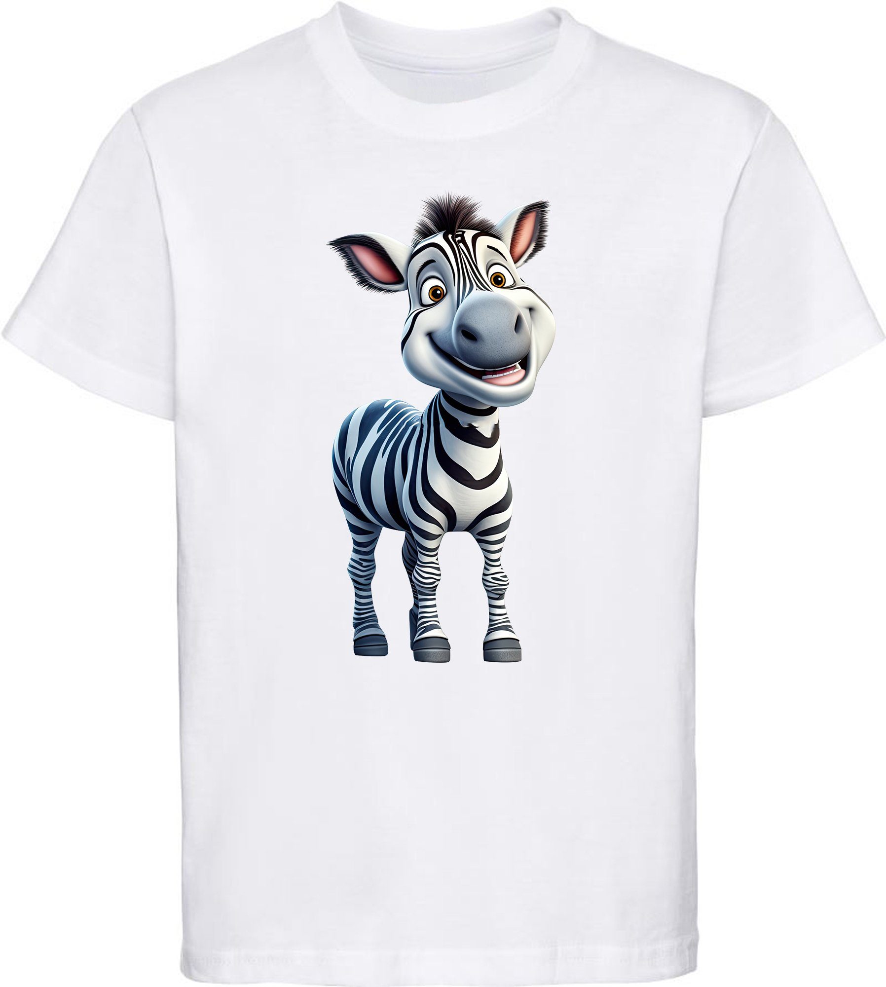 MyDesign24 T-Shirt Kinder Wildtier Print Shirt bedruckt - Baby Zebra Baumwollshirt mit Aufdruck, i280 weiss