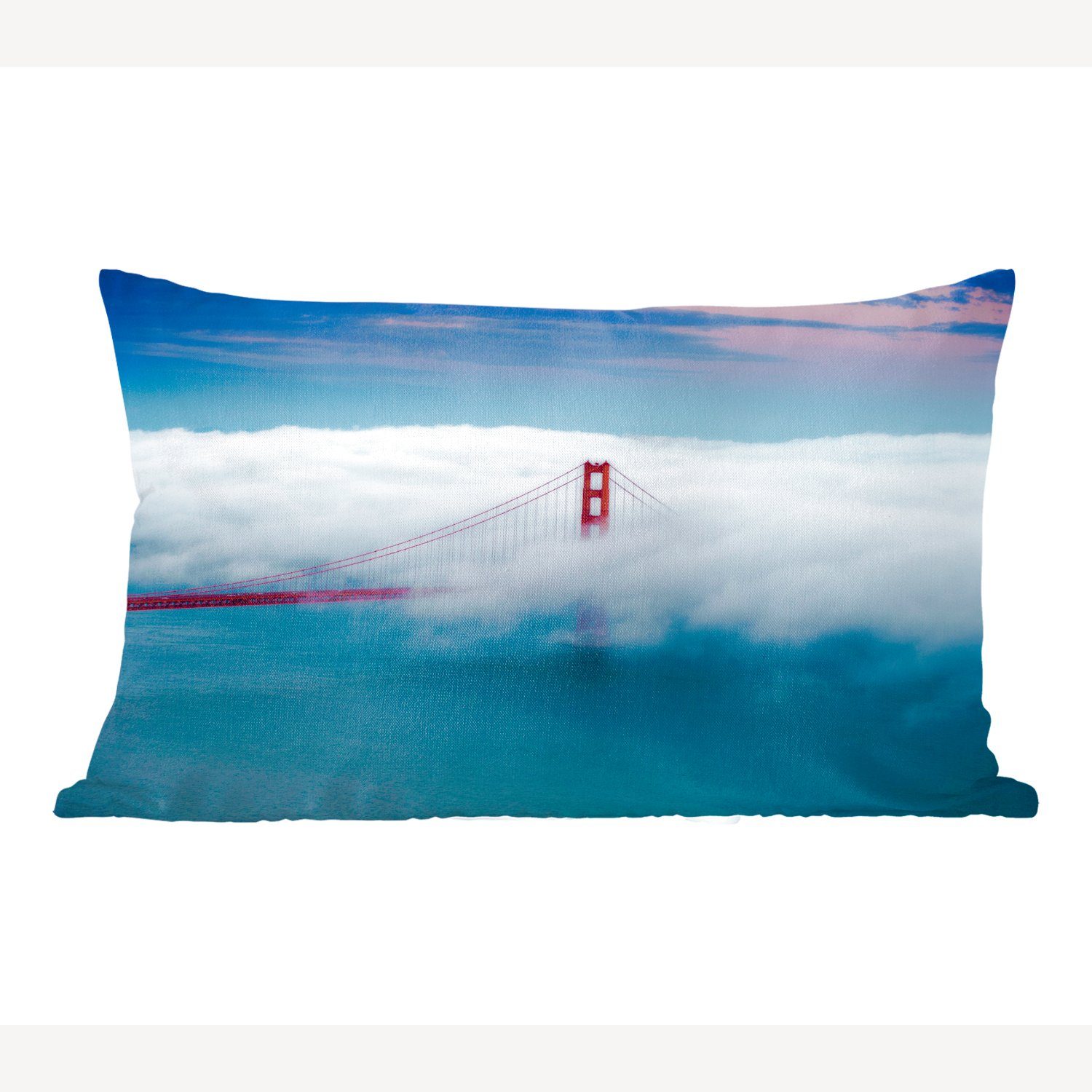 MuchoWow Dekokissen Golden Gate Bridge von Wolkenvorhang getroffen, Wohzimmer Dekoration, Zierkissen, Dekokissen mit Füllung, Schlafzimmer | Dekokissen