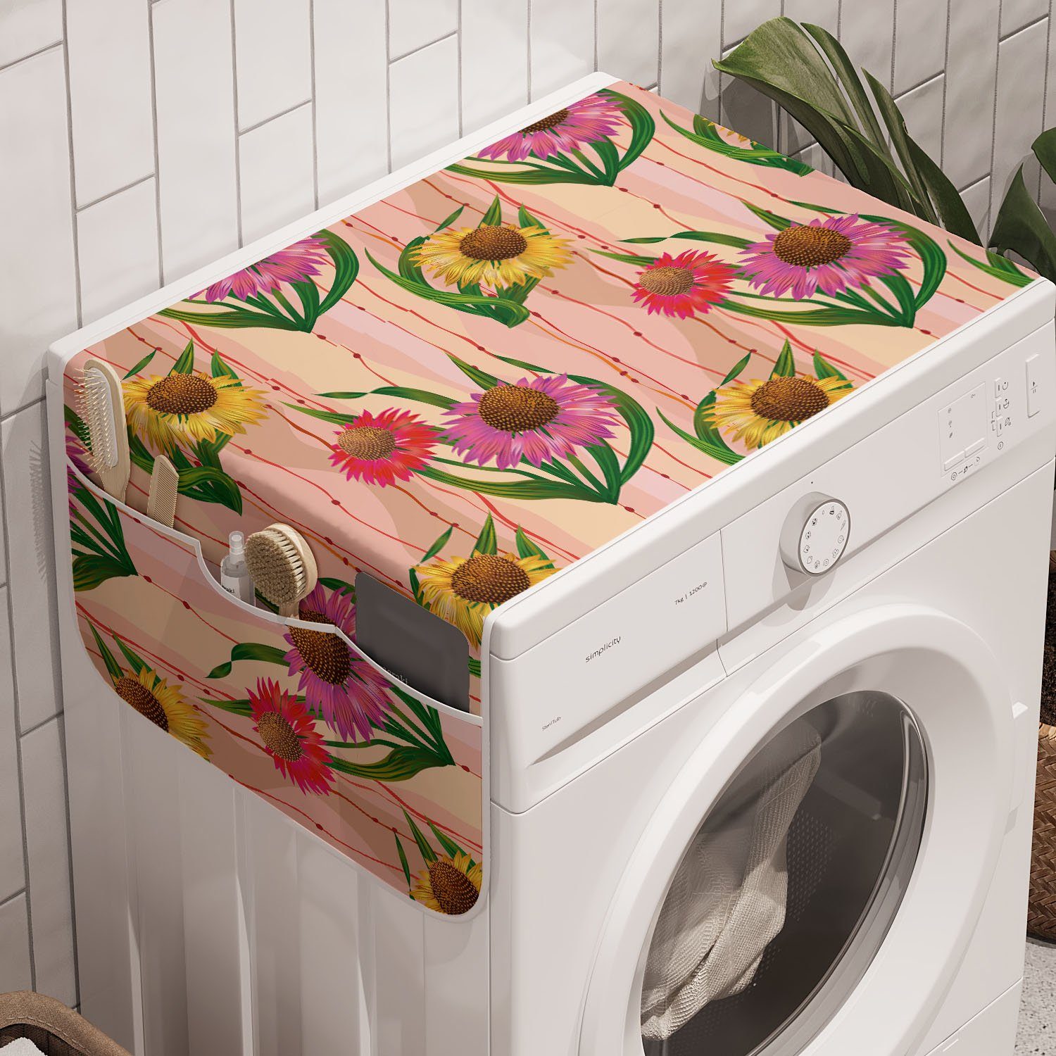 Abakuhaus Badorganizer Anti-Rutsch-Stoffabdeckung für Waschmaschine und Botanik-Streifen Sonnenhut Trockner, Blumen