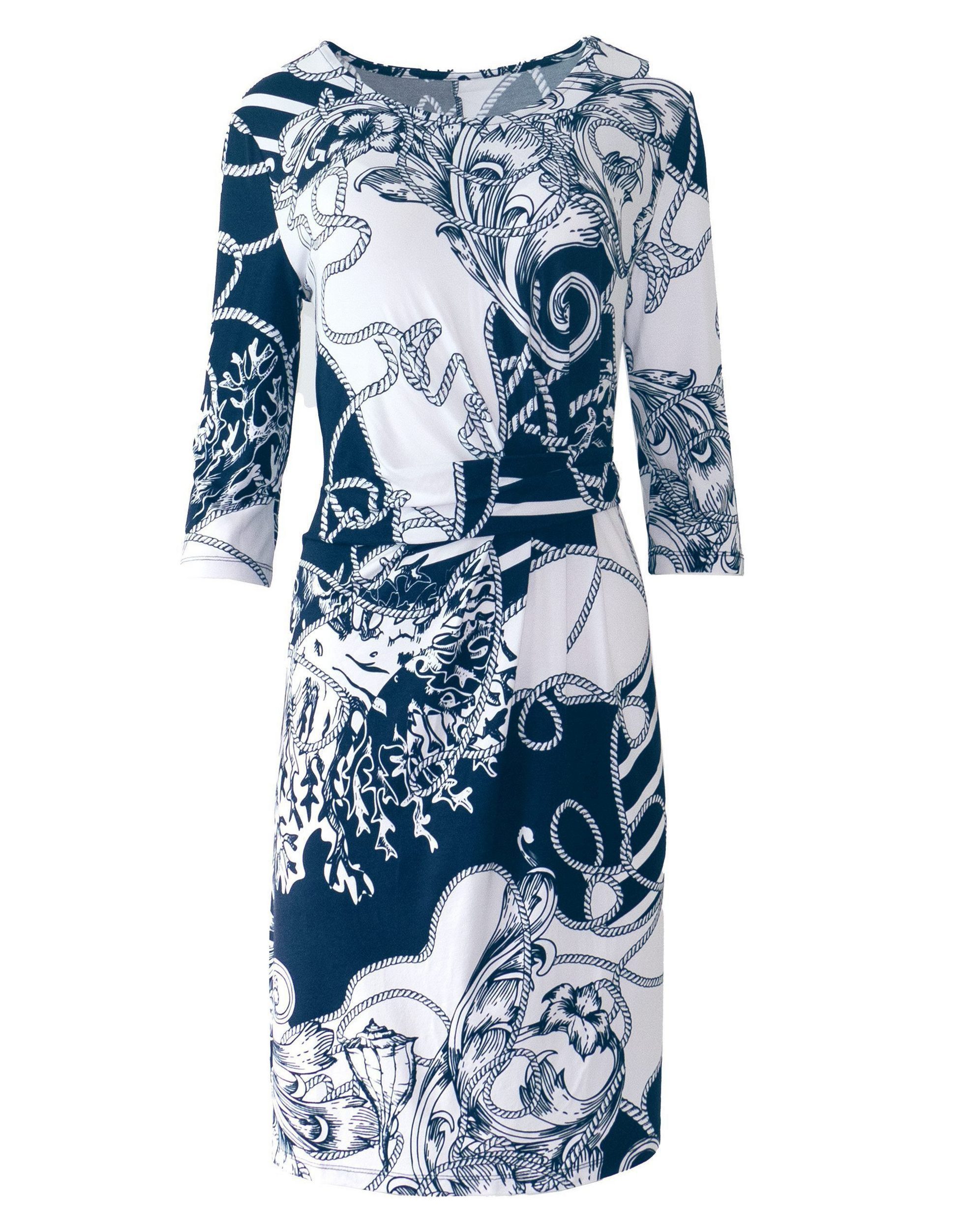 Druckkleid mit Blau und weißem Print