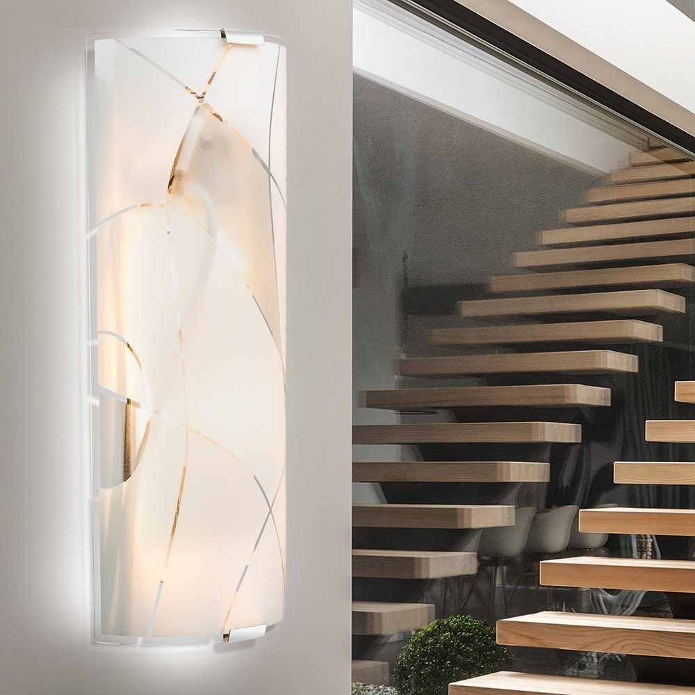 Metall etc-shop Leuchte Glas Chrom Weiß Beleuchtung Leuchtmittel inklusive, nicht Dekorlinien Lampe Wand Wandleuchte,