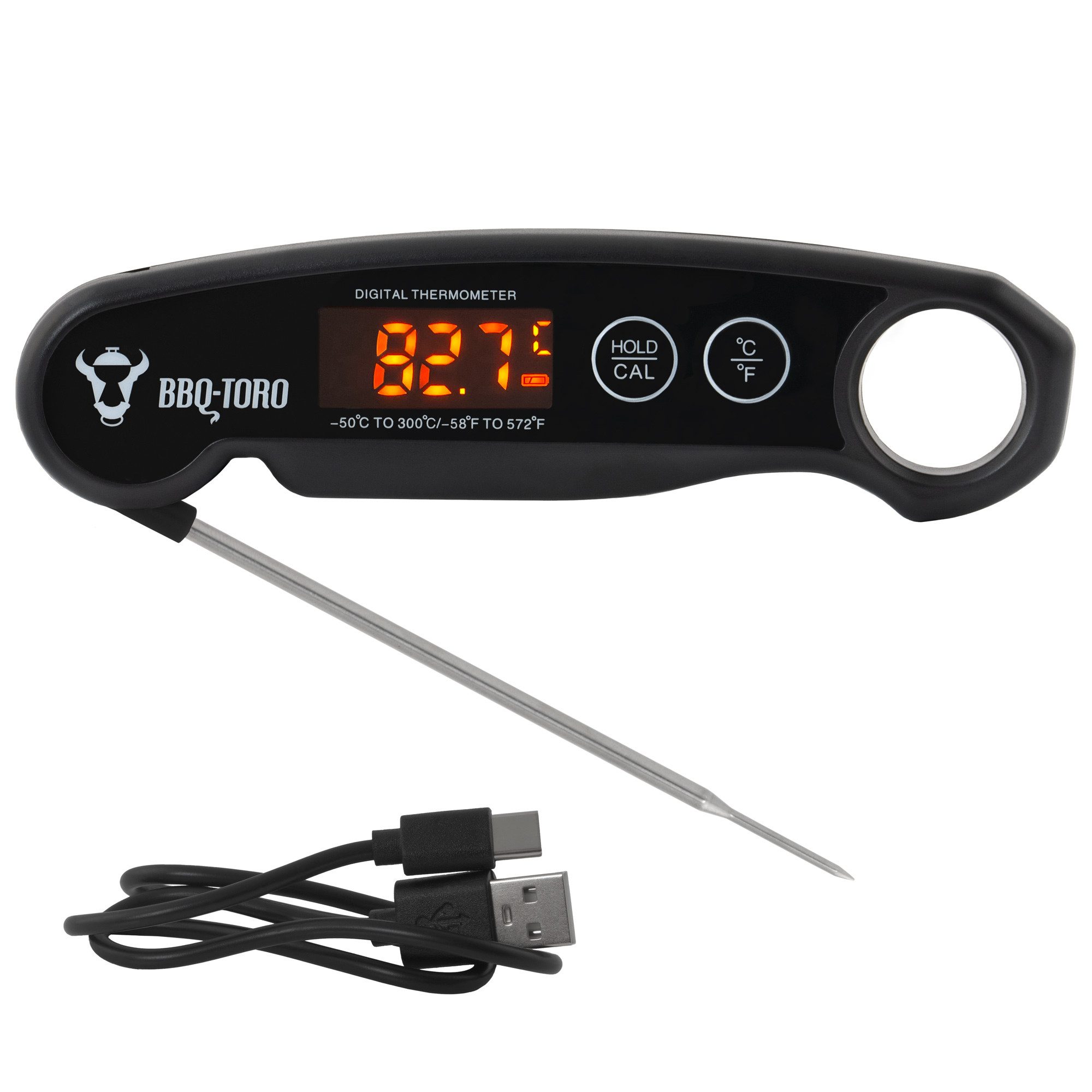 BBQ-Toro Grillthermometer Bratenthermometer wiederaufladbar mit LCD Display, digital, 2-tlg., Wiederaufladbar