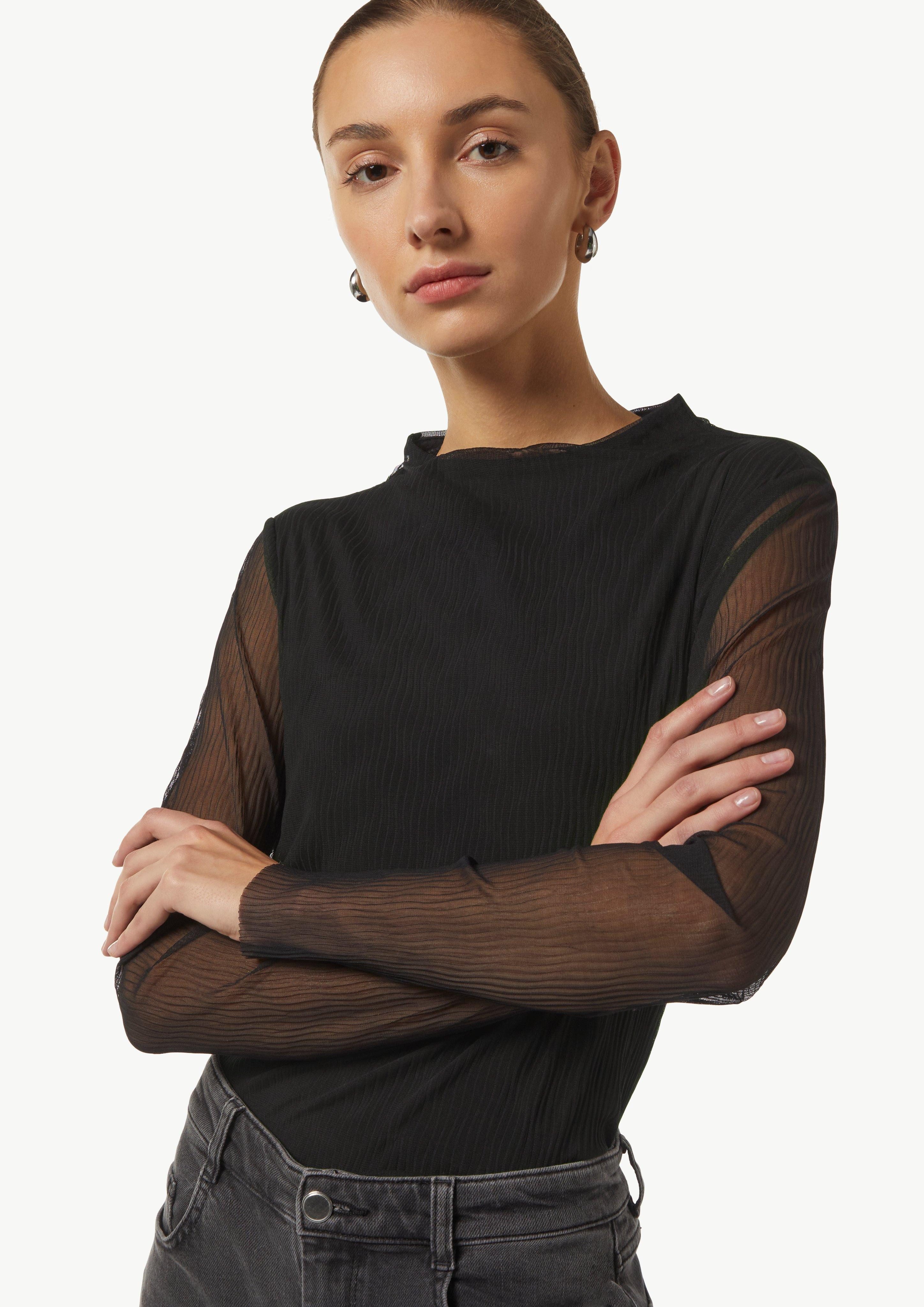 comma Langarmshirt Mesh-Longsleeve mit Plisseestruktur günstig online kaufen