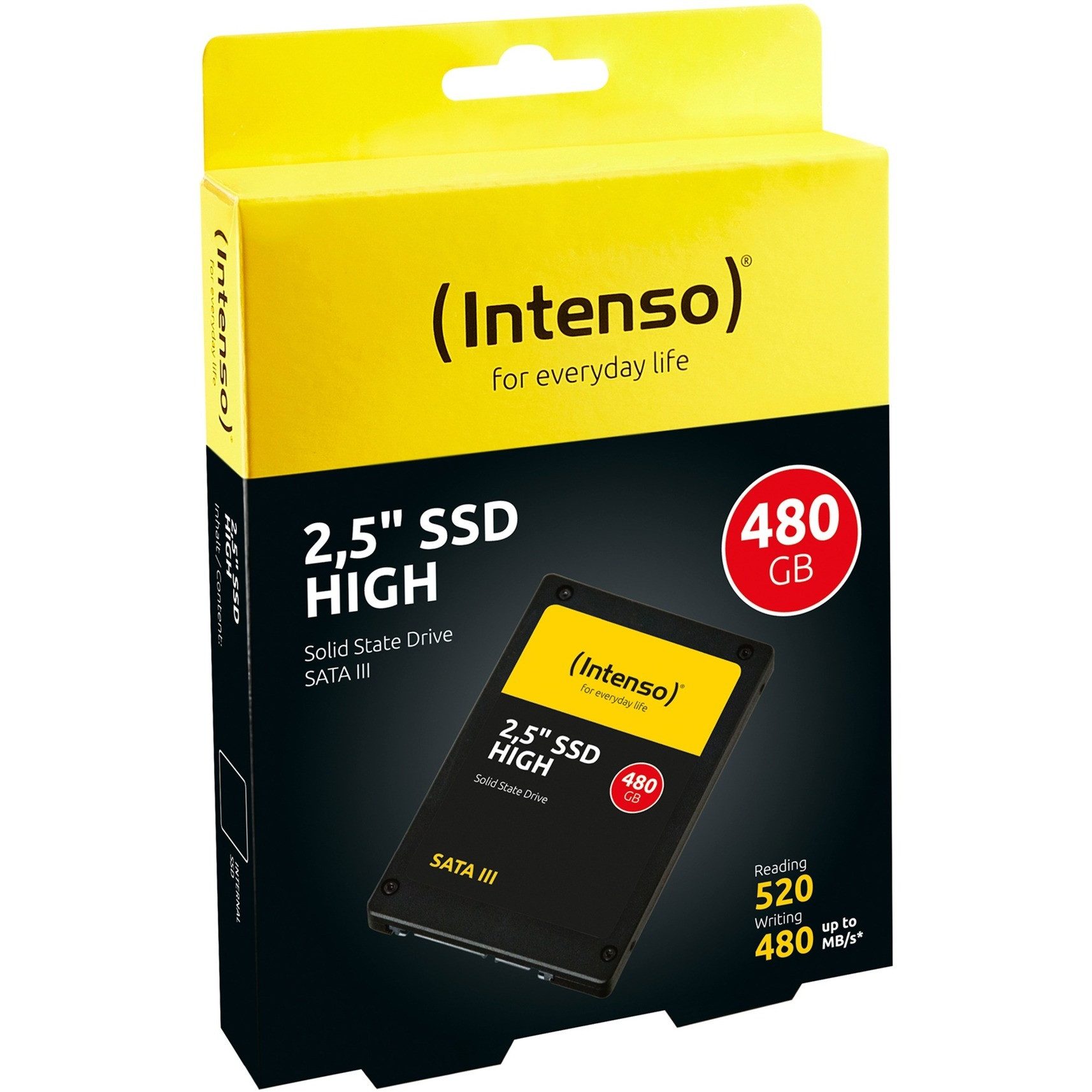 Intenso High Performance 480GB SATA SSD 2.5 Zoll interne SSD (480 GB) 2,5 Zoll" 520 MB/S Lesegeschwindigkeit, 480 MB/S Schreibgeschwindigkeit, 3D NAND, SLC Cache, SATA III, TRIM, S.M.A.R.T.