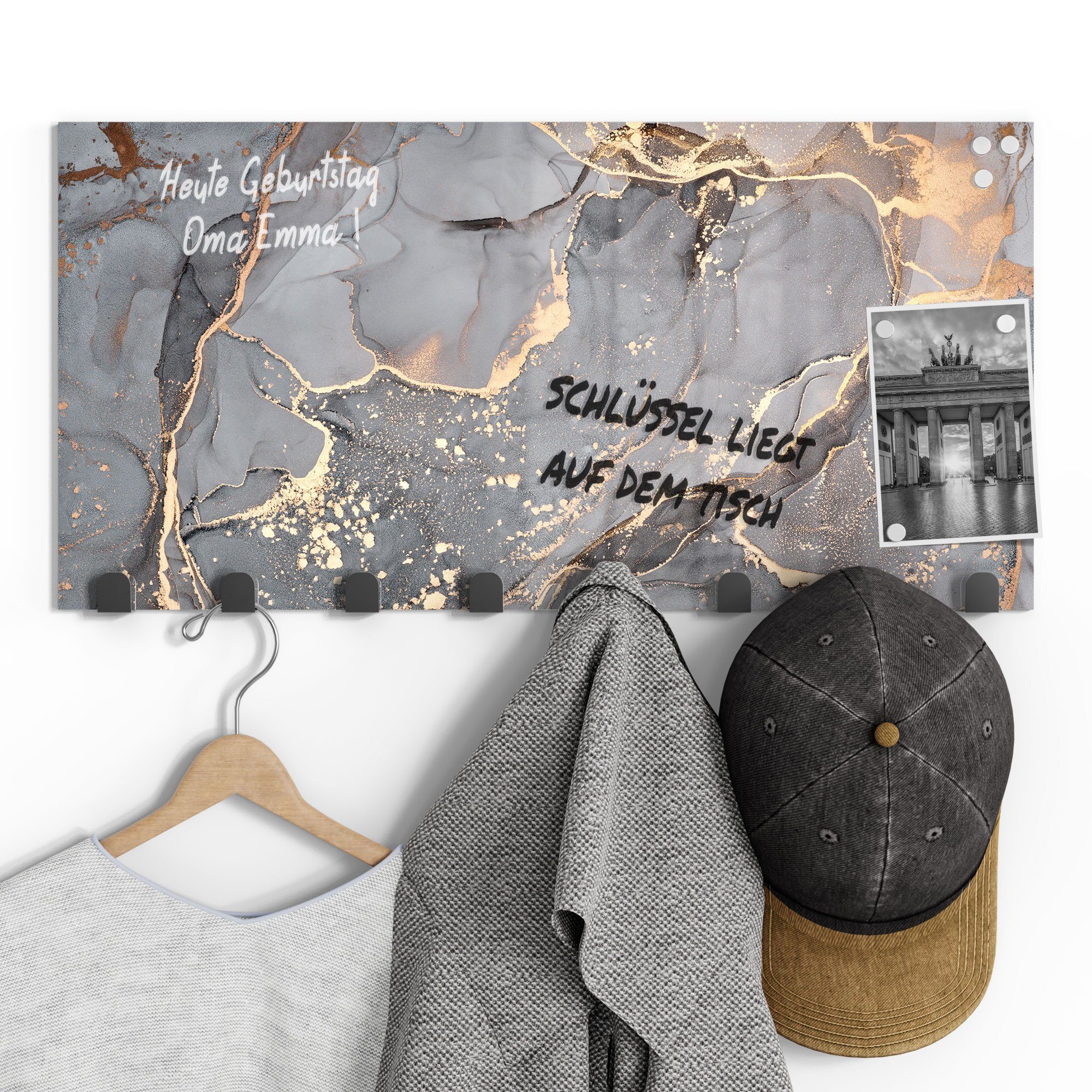 DEQORI Kleiderhaken 'Elegantes Marmormuster', Glas Garderobe Paneel magneti günstig online kaufen