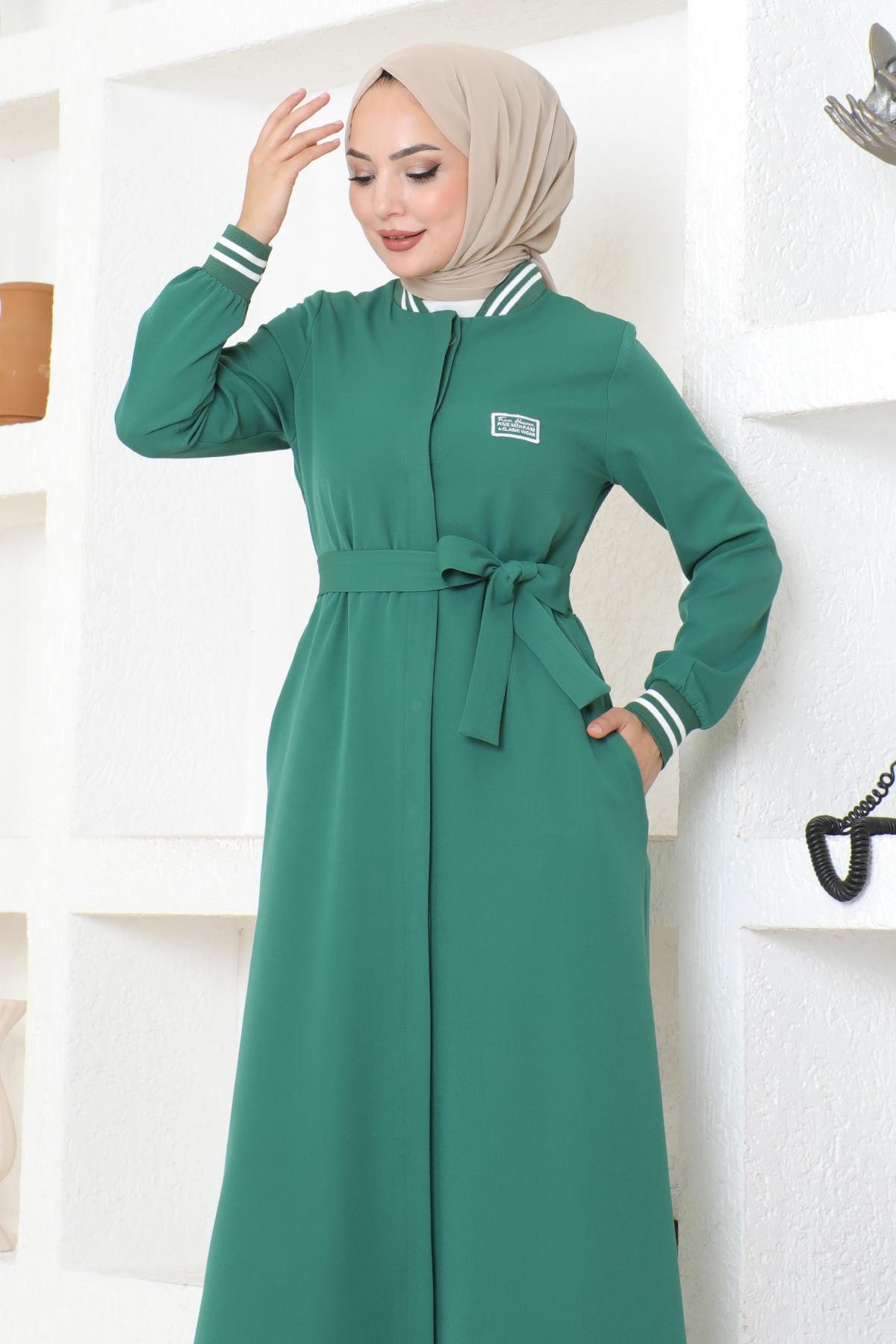 MODAMİHRAM Maxikleid Smaragd Knopfleiste gerippte Abaya MSW19214-4 günstig online kaufen