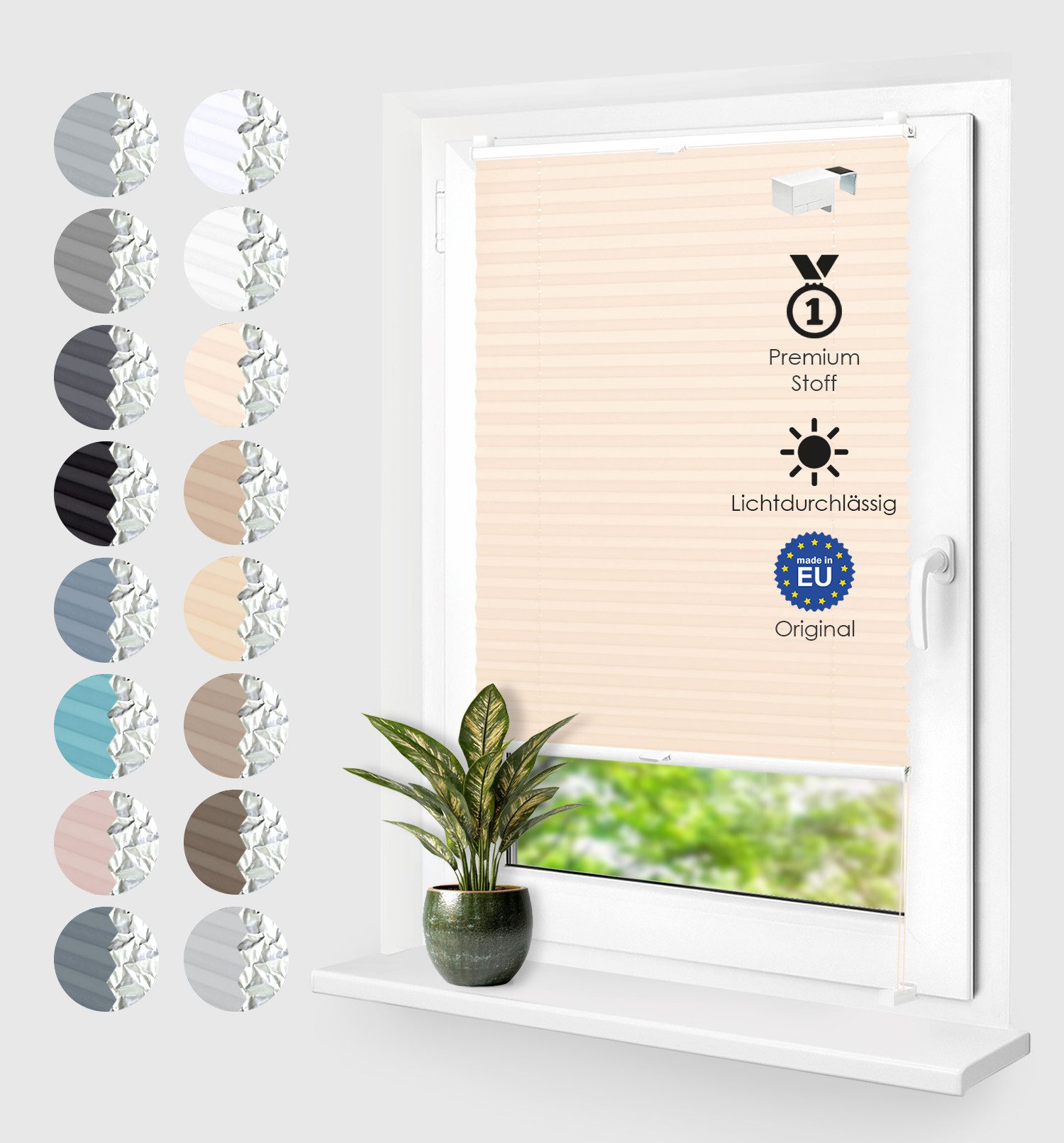 Rikmani Plissee Thermo Klemmfix ohne Bohren Pfirsich 40x100 cm, blickdicht, Klemmfix, Thermo-Wärmeschutz, blickdicht, Stufenlos