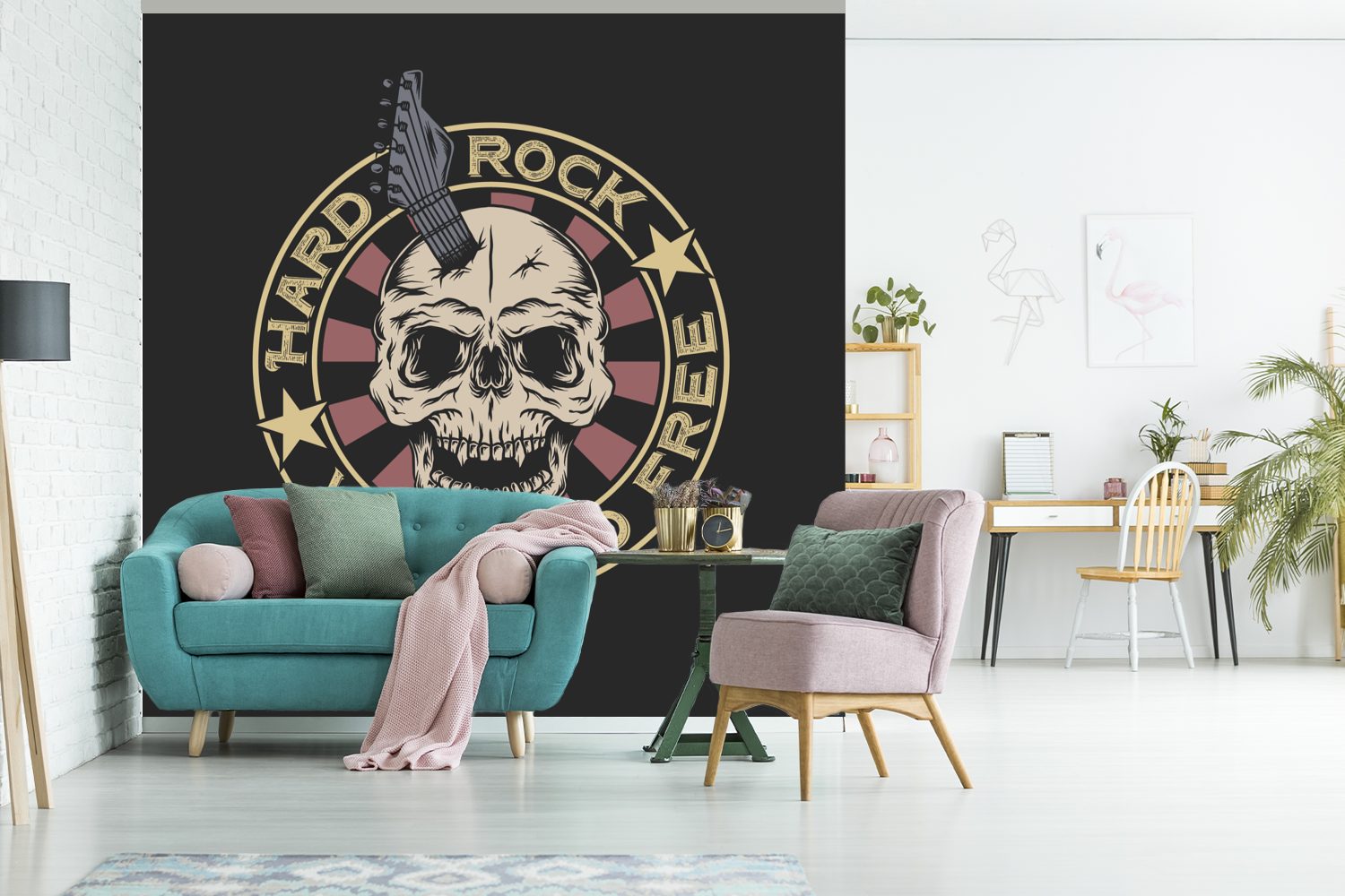 Gitarre, Vinyl bedruckt, - Wandtapete Matt, St), Totenkopf für Vintage Wohnzimmer oder (5 Fototapete Tapete - Schlafzimmer, MuchoWow