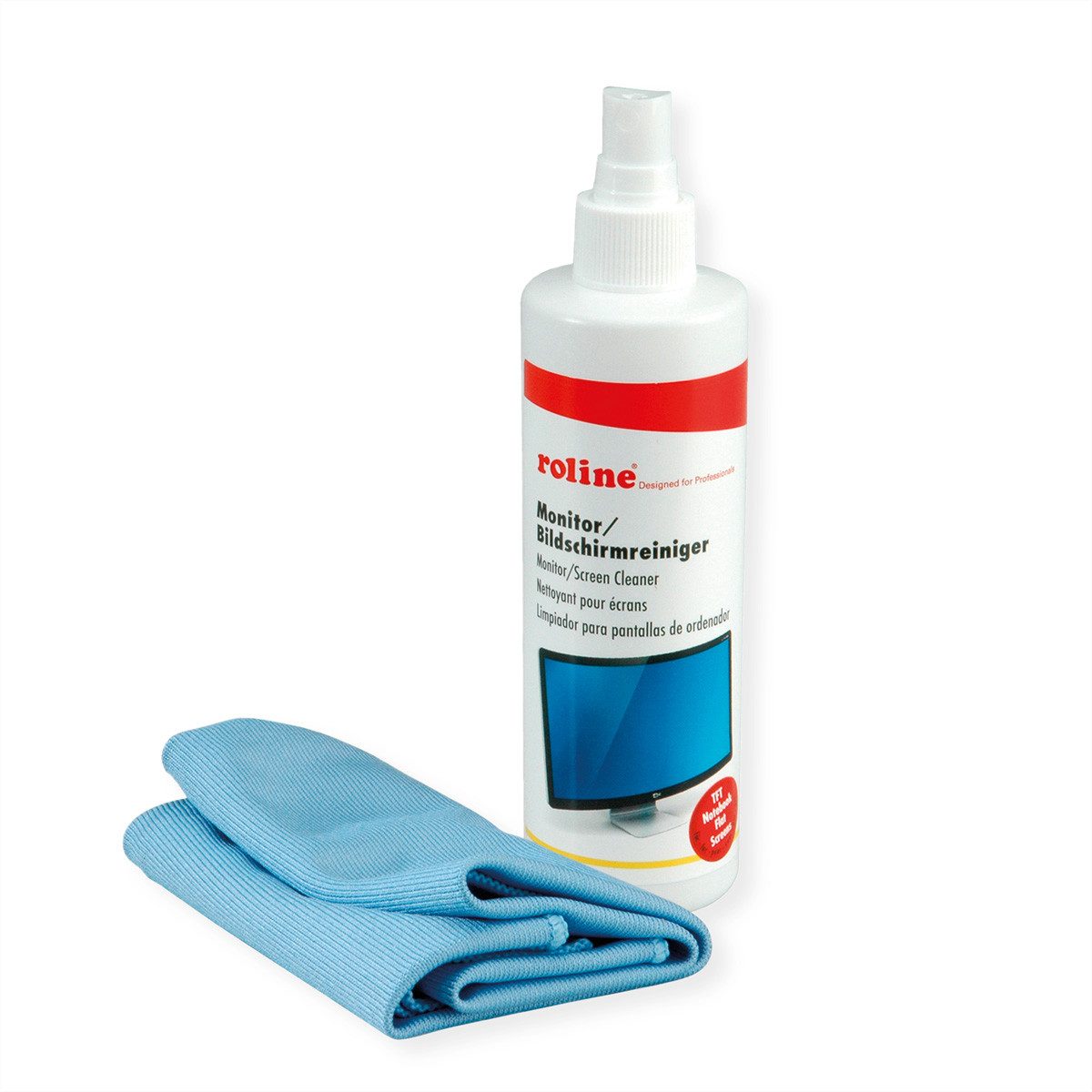 ROLINE Reinigungs-Set Bildschirmreiniger TFT inklusive Mikrofasertuch, 250 ml