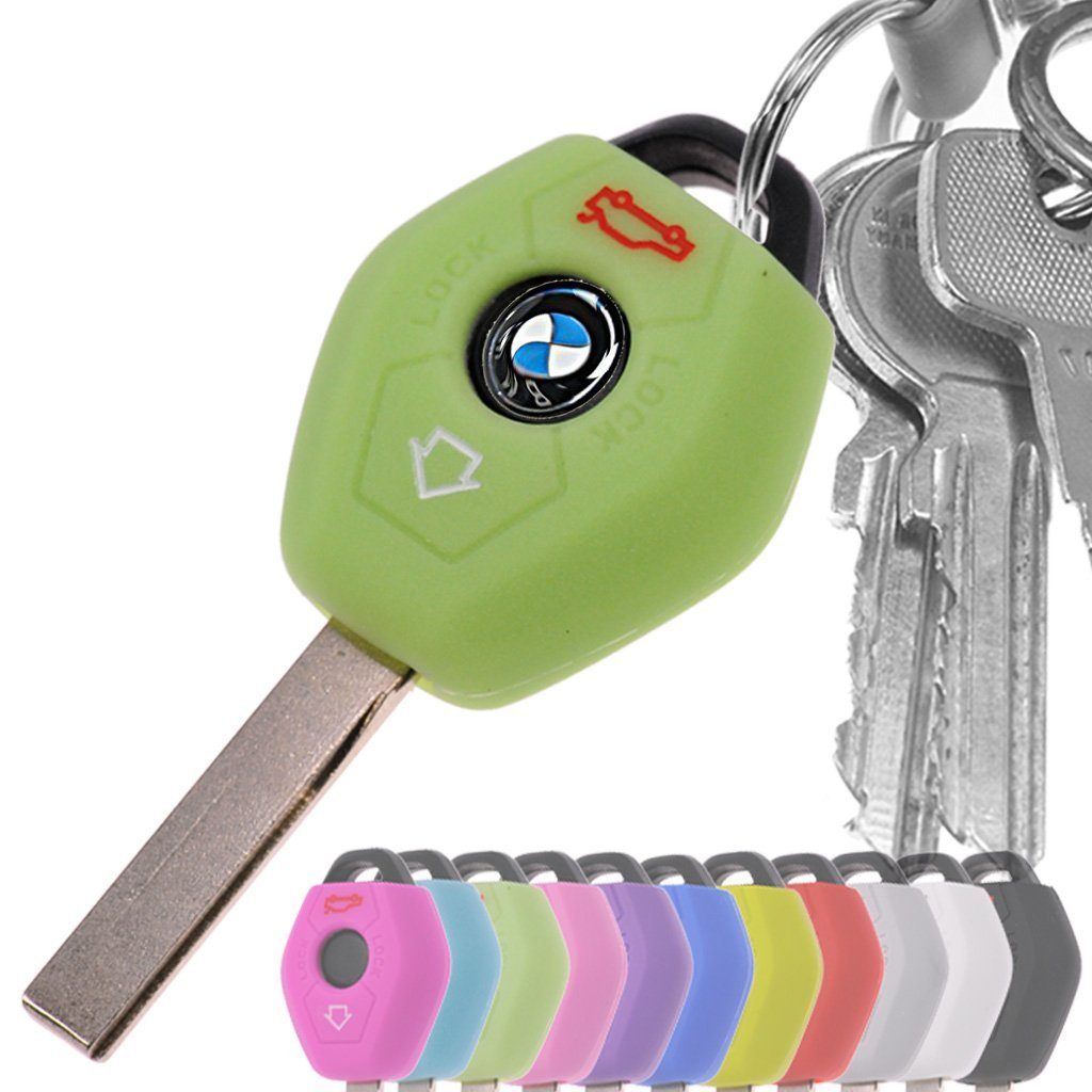 mt-key Schlüsseltasche Autoschlüssel Softcase Silikon Schutzhülle fluoreszierend Grün, für BMW E46 E83 E52 E85 E86 E39 E61 E60 E53 3 Knopf Funk Fernbedienung | Schlüsseltaschen