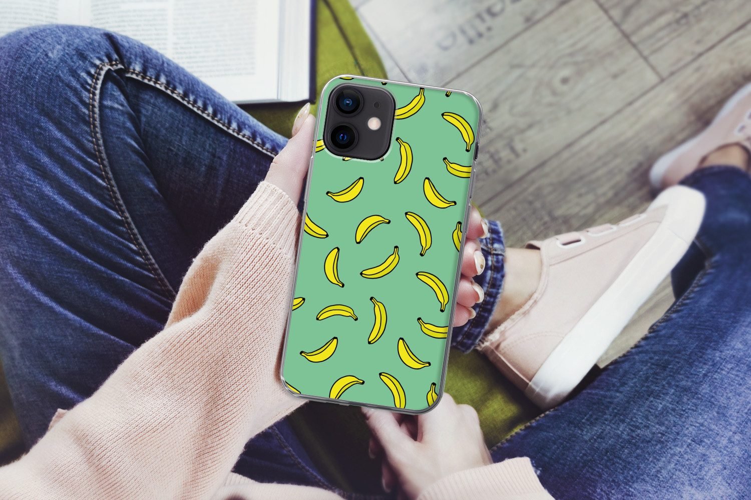 MuchoWow Handyhülle für Apple iPhone 12 mini Bananen - Gelb - Grün - Druck, Smartphone-Bumper, Print, Handy Schutzhülle Dünn