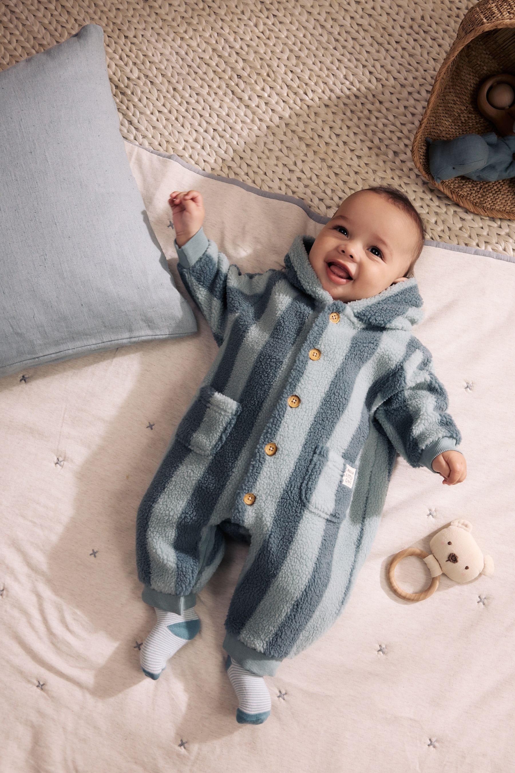Next Fleeceoverall Baby geknöpfter Borg-Anzug mit Kapuze (1-tlg)