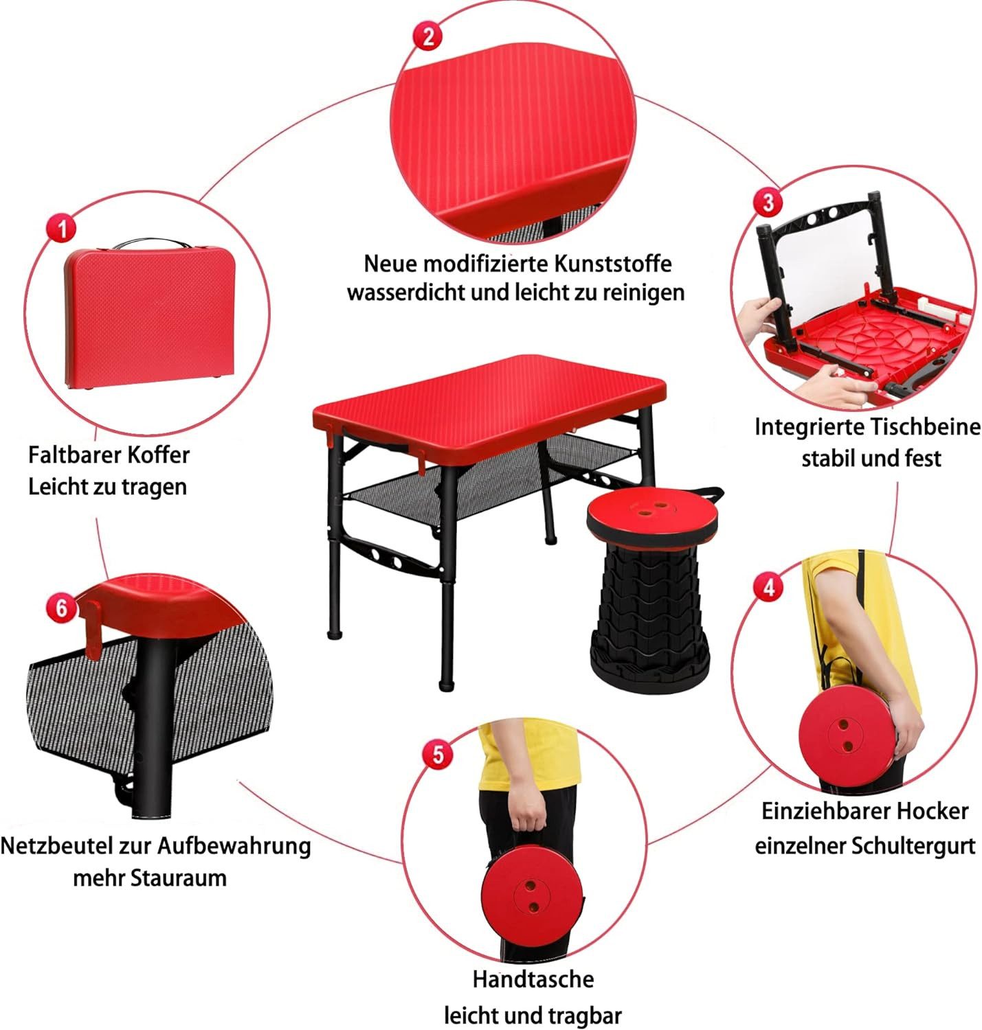 SURFOU Tabletttisch Klapptisch Balkontisch Klapphocker Tapeziertisch Gartentisch Klappbar, Gartentisch Klappbar Camping Stuhl Kleiner Tisch Klappbar Balkontisch