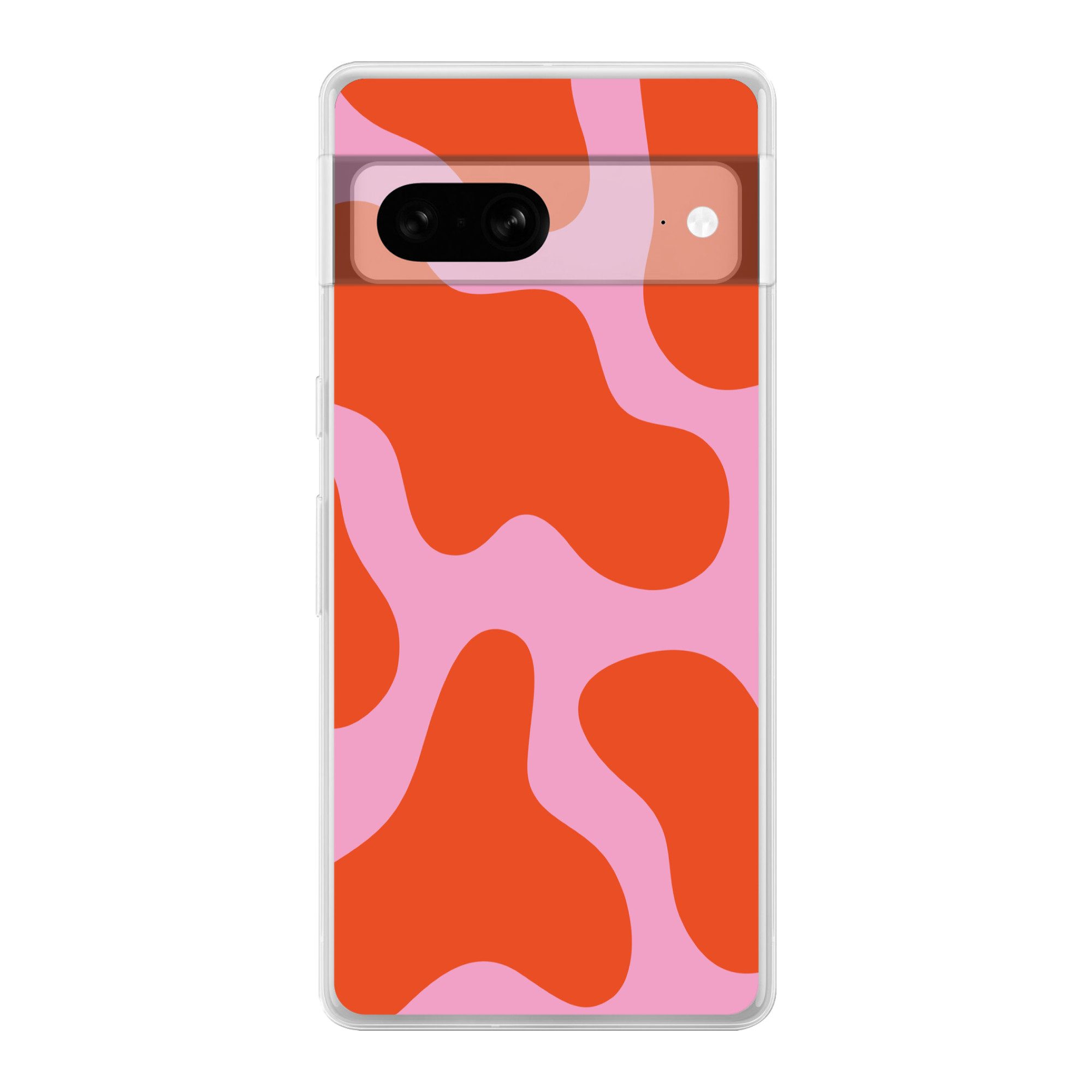MuchoWow Handyhülle für Google Pixel 7 Flecken - Rot - Rosa - Muster - Minimalistisch, Phone Case, Silikon, Schutzhülle Dünn