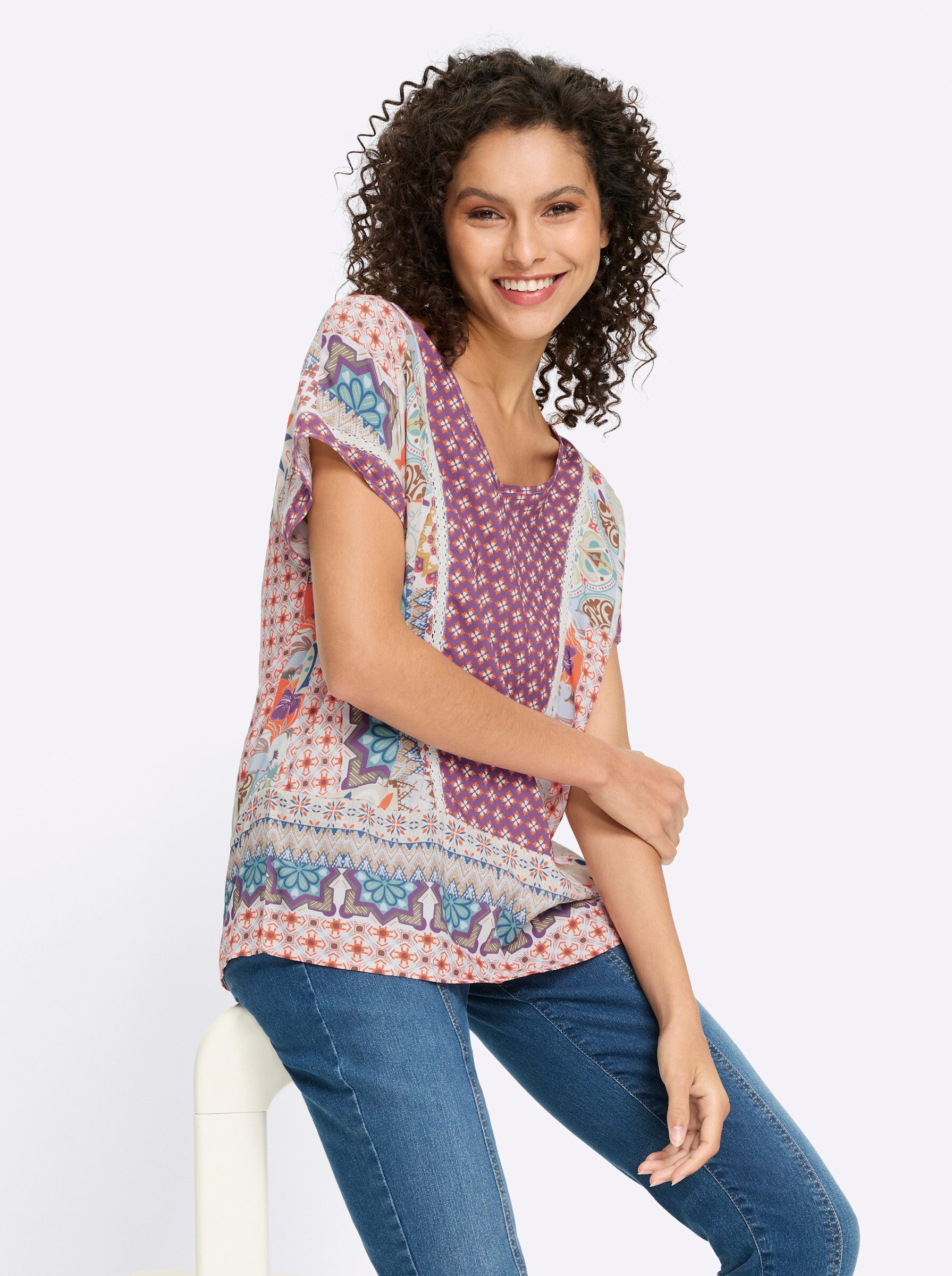 heine Klassische Bluse Druckbluse Kurzarm