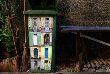 MuchoWow Wandsticker Türen - Regenbogen - Architektur - Collage (1 St), Mülleimer-aufkleber, Mülltonne, Sticker, Container, Abfalbehälter
