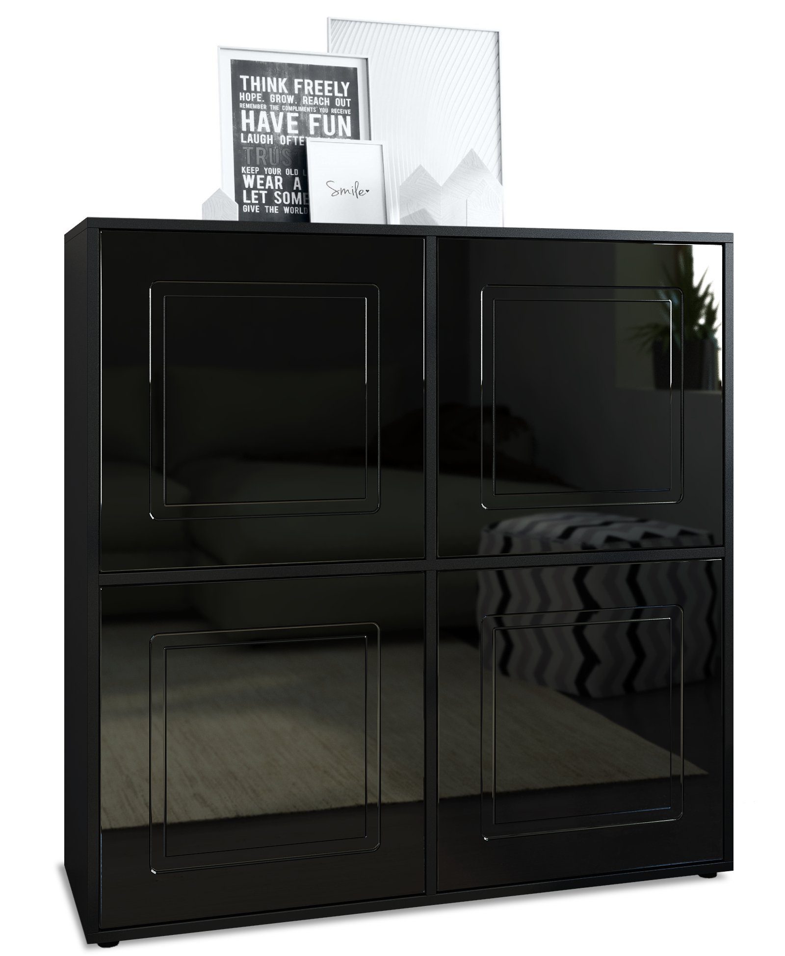 Möbelhandel Klipenstein Highboard NOAH V2, Kommode Schrank Landhaus, Korpus Schwarz matt