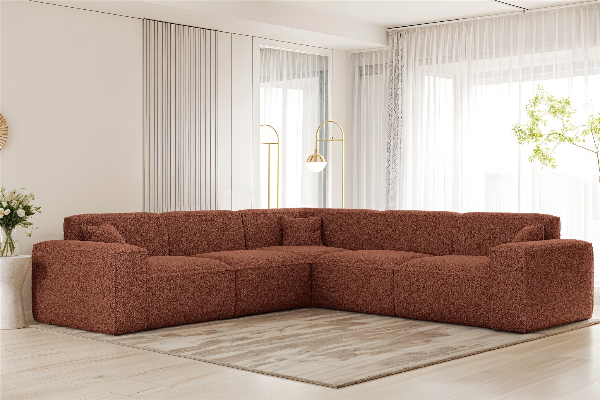 Fun Möbel Ecksofa Designersofa CELES PREMIUM Universal in Stoff Sven, Rundumbezug, inkl. 3 x Zierkissen