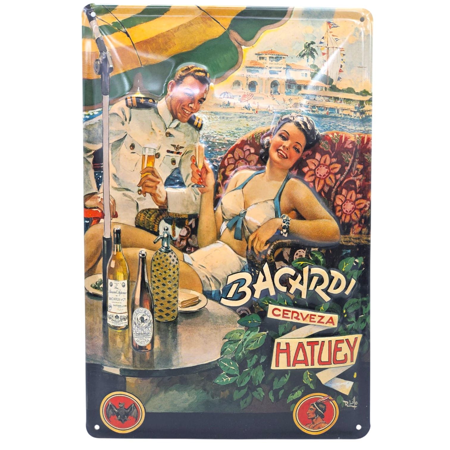 Bacardi Metallbild Blechschild Barcardi Cerveza, (1 St), Werbeschild