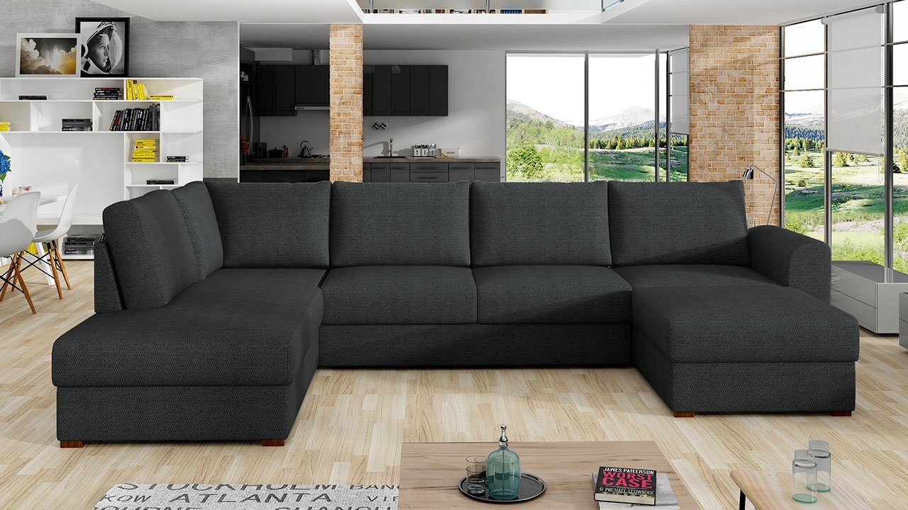 MIRJAN24 Wohnlandschaft Kissen im mit Couchgarnitur, zwei und Set Reißverschluss 6 Bettkasten Ecksofa, Wilma, Schlaffunktion, mit