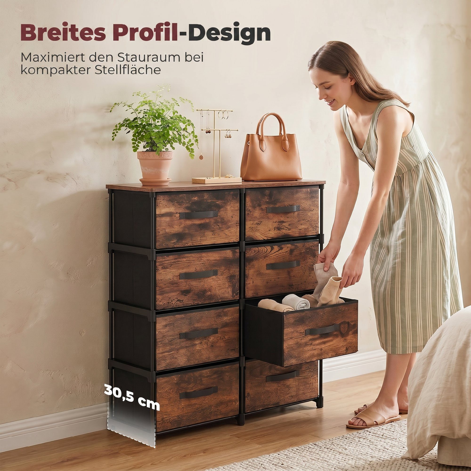 HOMCOM Kommode Schrank Aufbewahrungsschrank mit 8 Schubladen (Set, 1 St., 1), 8 breite Schubladen, Metallrahmen, Kippschutz – Bild 5 von 5