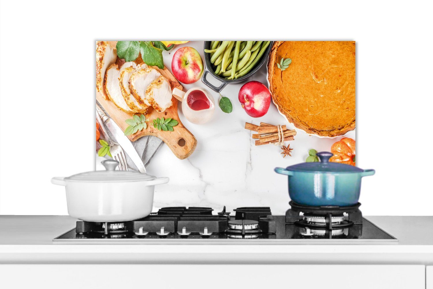 MuchoWow Küchenrückwand Gemüse - Obst - Fleisch - Kräuter, (1-tlg), 60x40 cm, Herdblende aus Wandschutz, Temperaturbeständig küchen