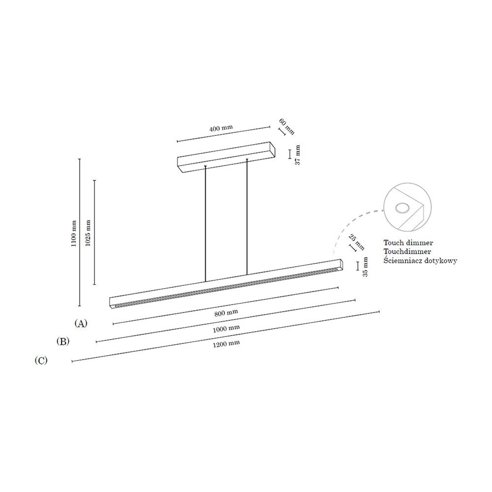 Eichenholz, mit 24V-LED-Modul, Hochwertige SMAL, integriertem mit Pendelleuchte SPOT integriert, LED hoher Warmweiß, Dimmfunktion, Hängeleuchte, Touch Light 24V-LED-Modul Dimmer, fest Lebensdauer