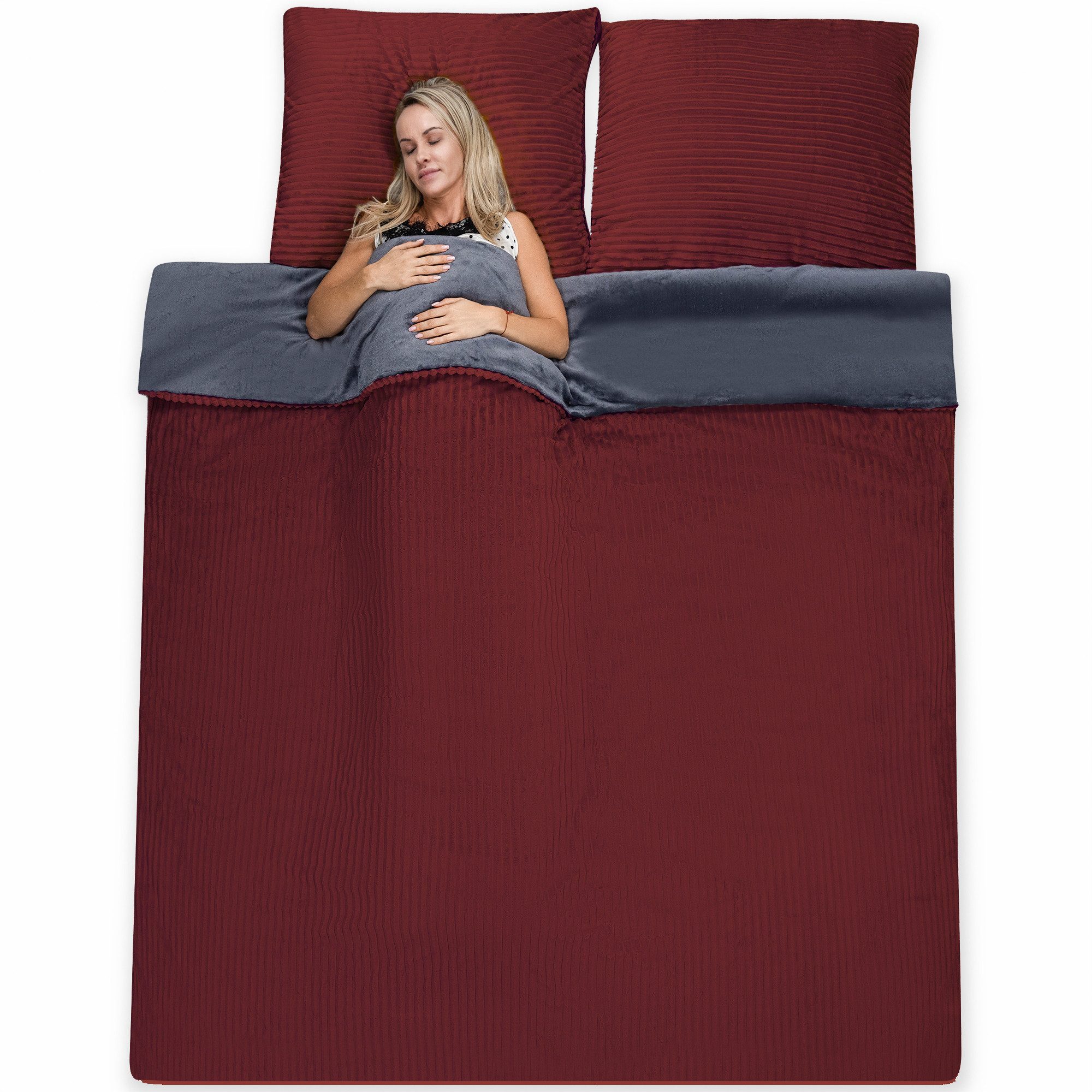 Visaggio Bettwäsche Teddyplüsch Winter Bettbezug Cord Optik, Fleece, 3 teilig, extra warm und kuschelig, Winterbettwäsche Cashmere Touch – Bild 4 von 5