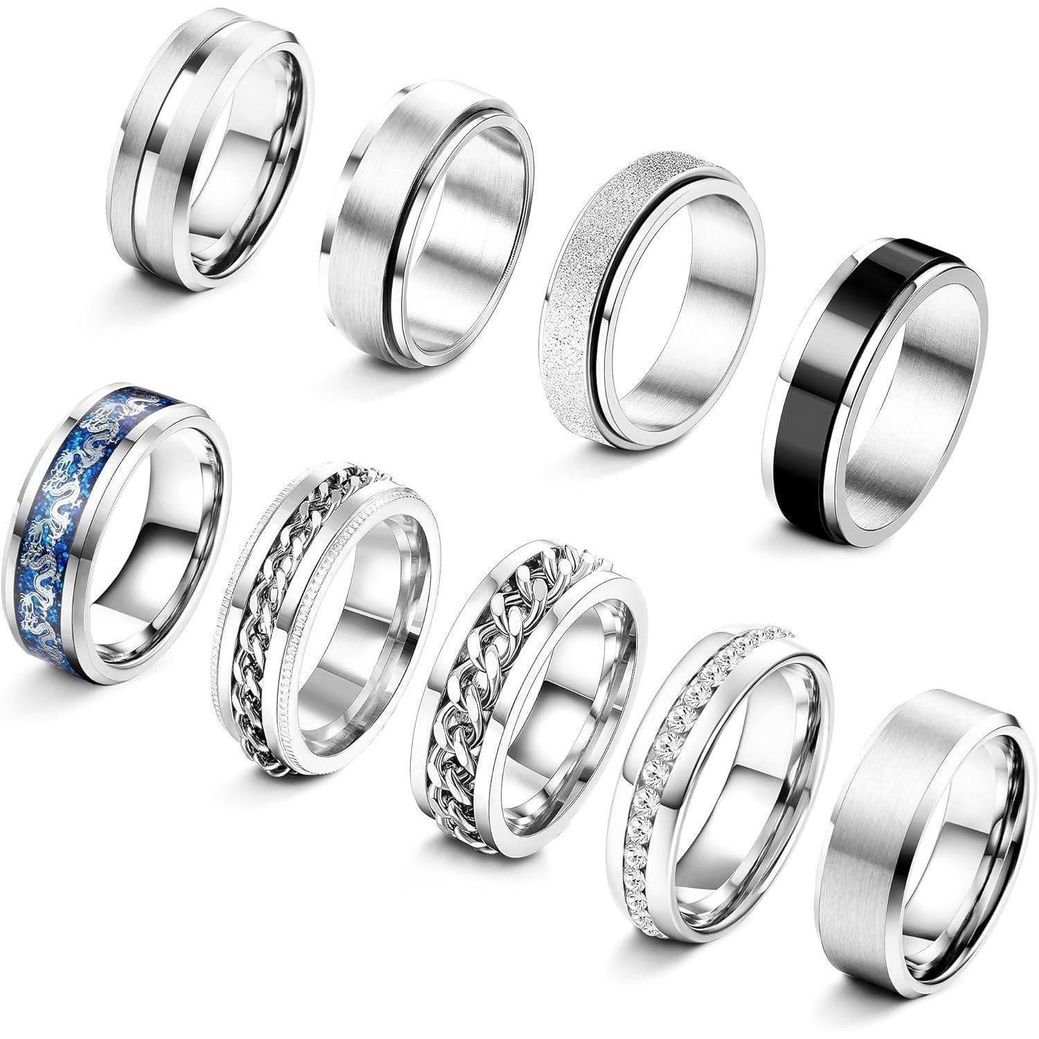 LuxusKollektion Ring-Set Ringe Edelstahl Herren Fidget Spinner Set Vintage Silber 57 (18.1)