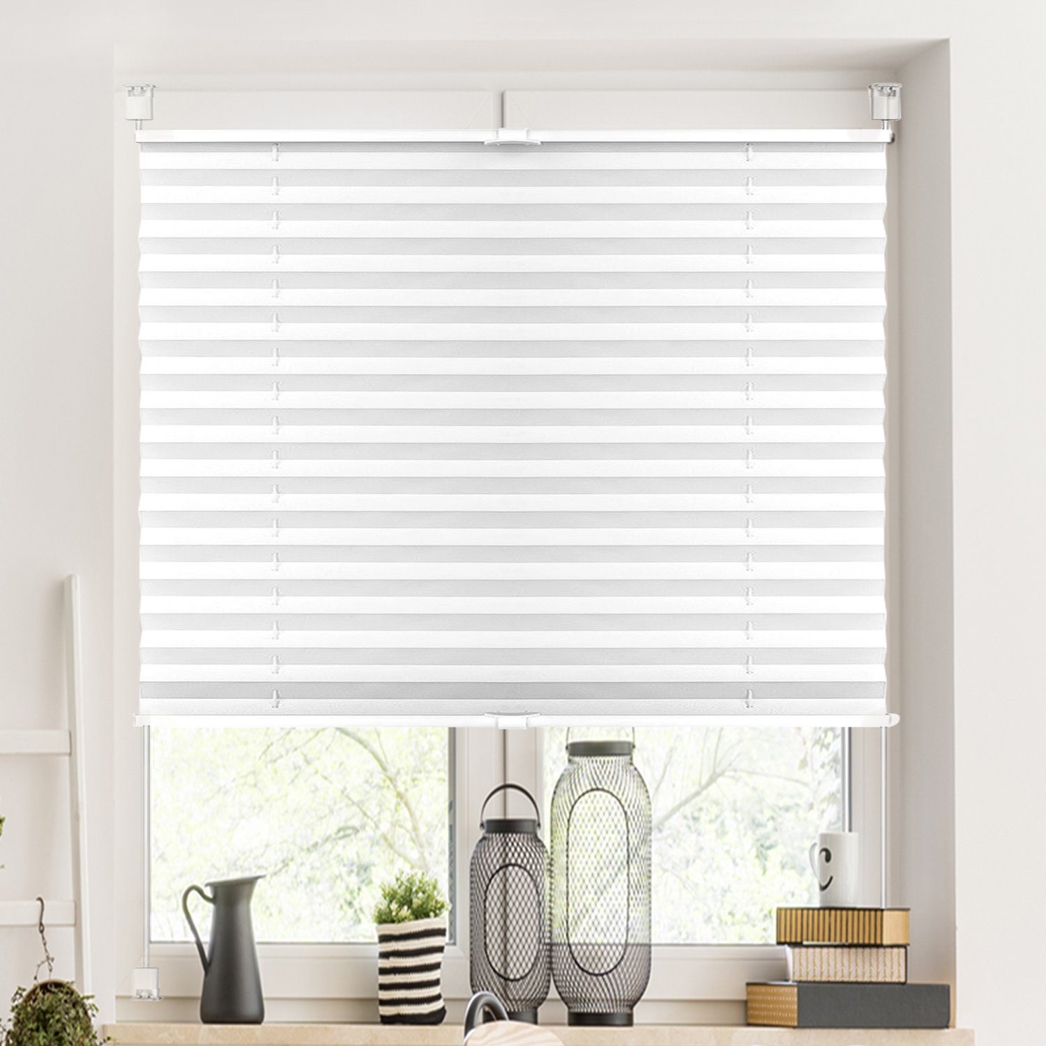 i@home Plissee Freihängend, Einfache Montage, , Lichtschutz, mit Klemmträger, verspannt, Klemmfix, ohne Bohren