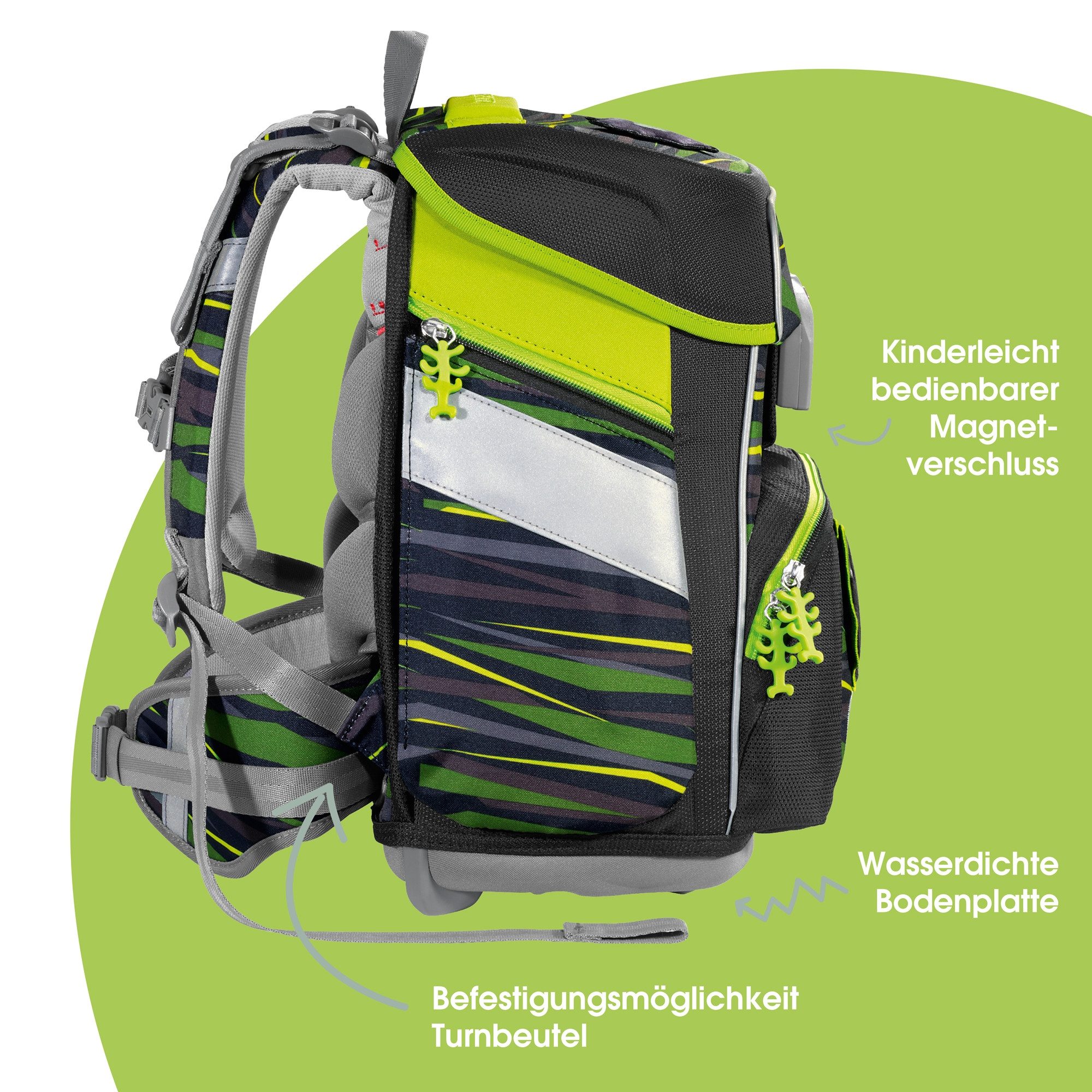 Step by Step Schulranzen SPACE „Wild Cat Chiko“, 8-teilig, grün (5-teilig, 8-tlg)