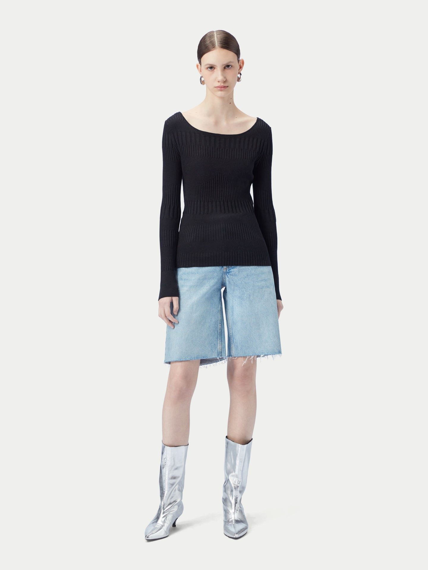 GOBI Cashmere Rundhalspullover Rippenpullover aus Baumwoll-Seiden-Kaschmir-Mischung