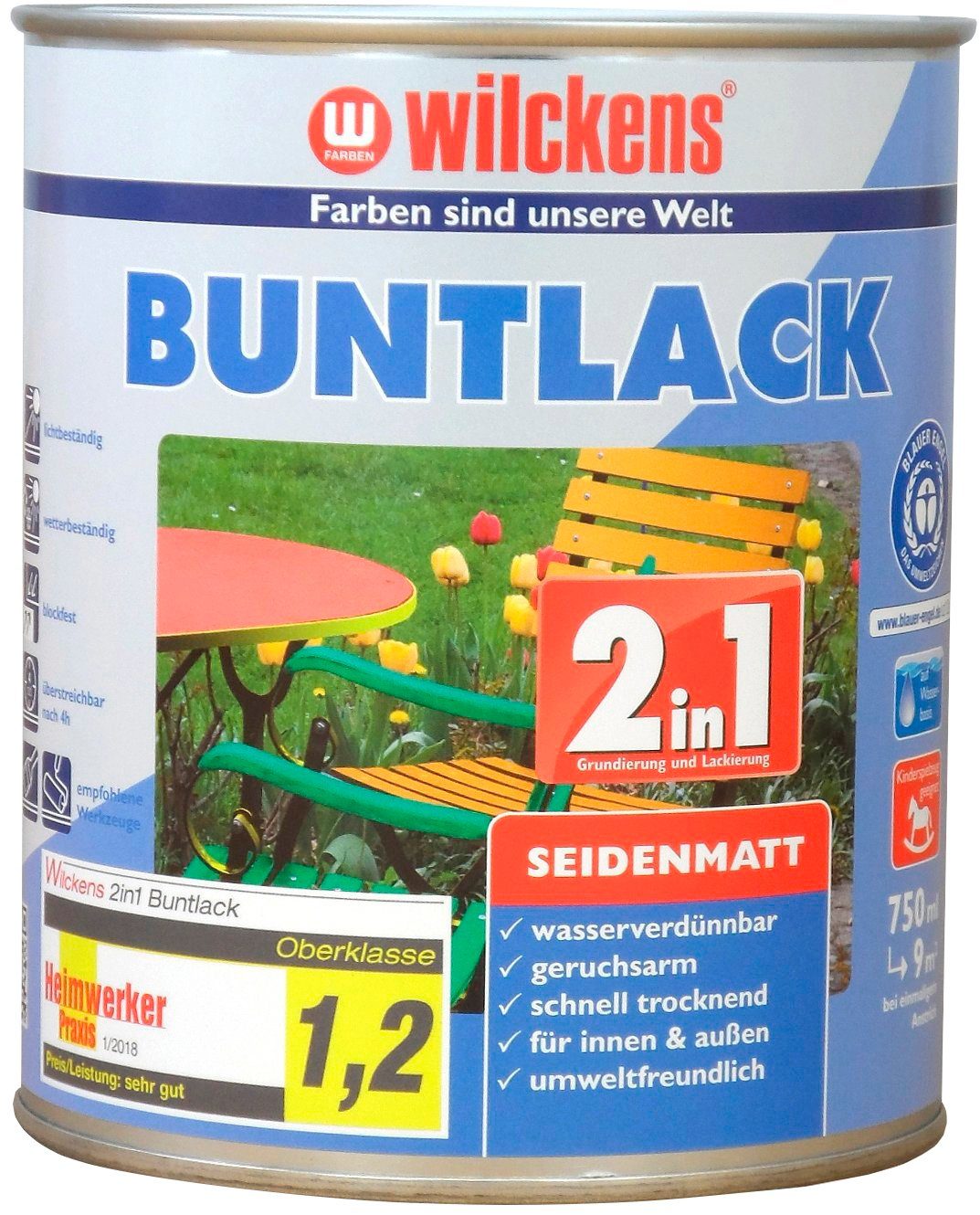 Wilckens Farben Holzlack 2in1 Buntlack seidenmatt, umweltfreundlich RAL 5010 Enzianblau seidenmatt
