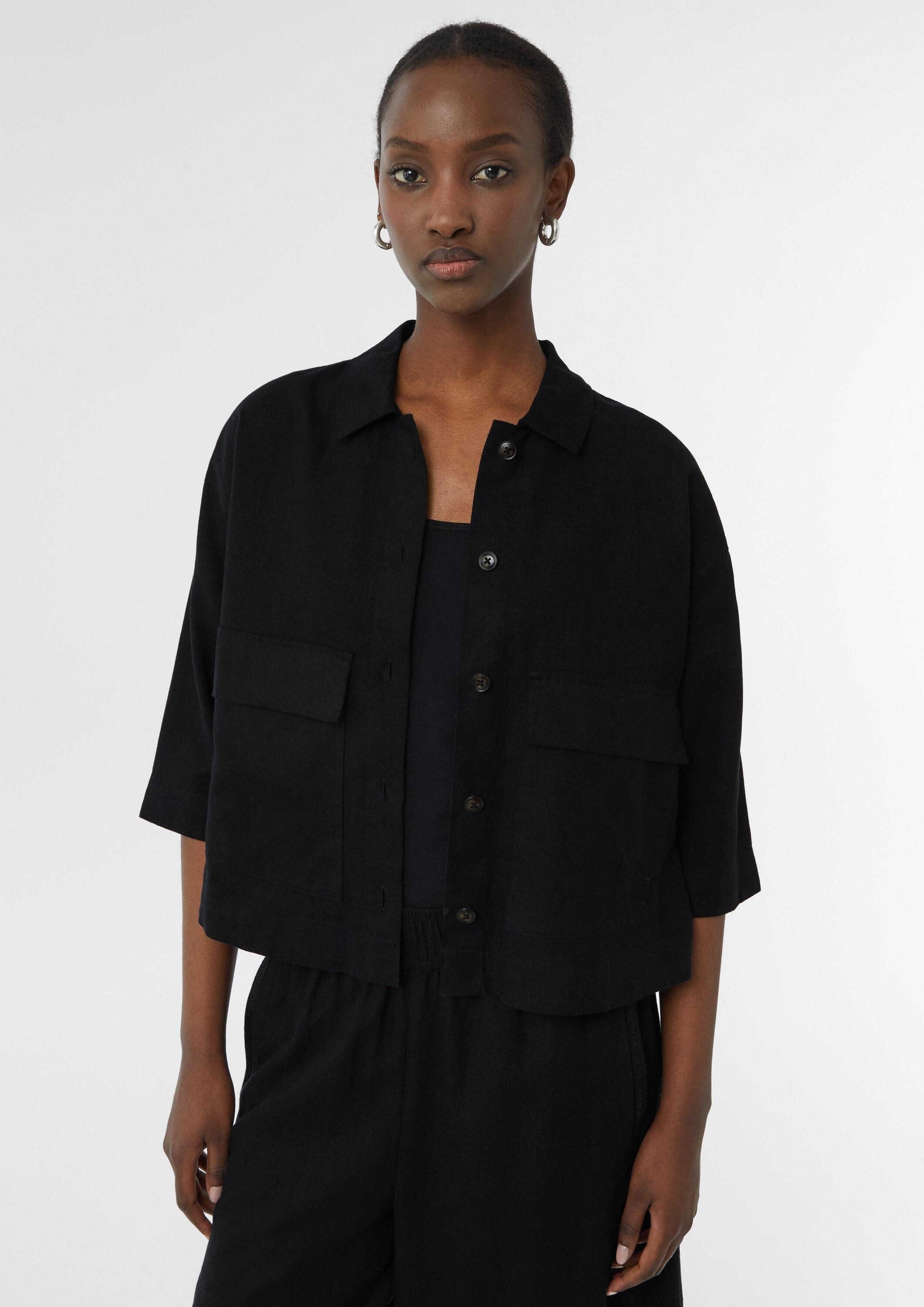 comma Funktionsjacke Indoor-Jacke Kurze Leinemix-Hemdjacke mit 3/4-Ärmeln