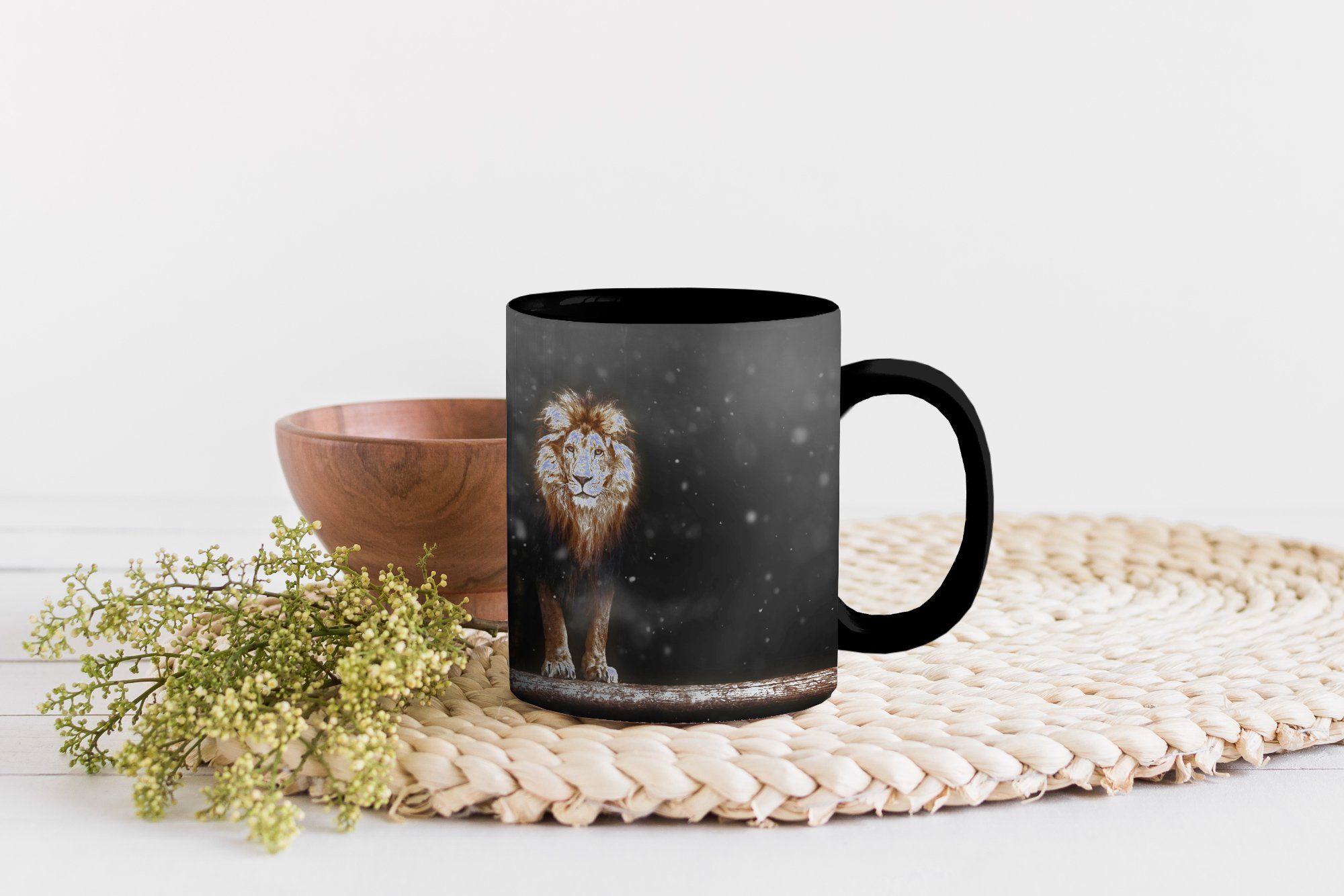 MuchoWow Geschenk Schnee Tasse Kaffeetassen, Farbwechsel, Teetasse, Zaubertasse, Keramik, Löwe - - Porträt,